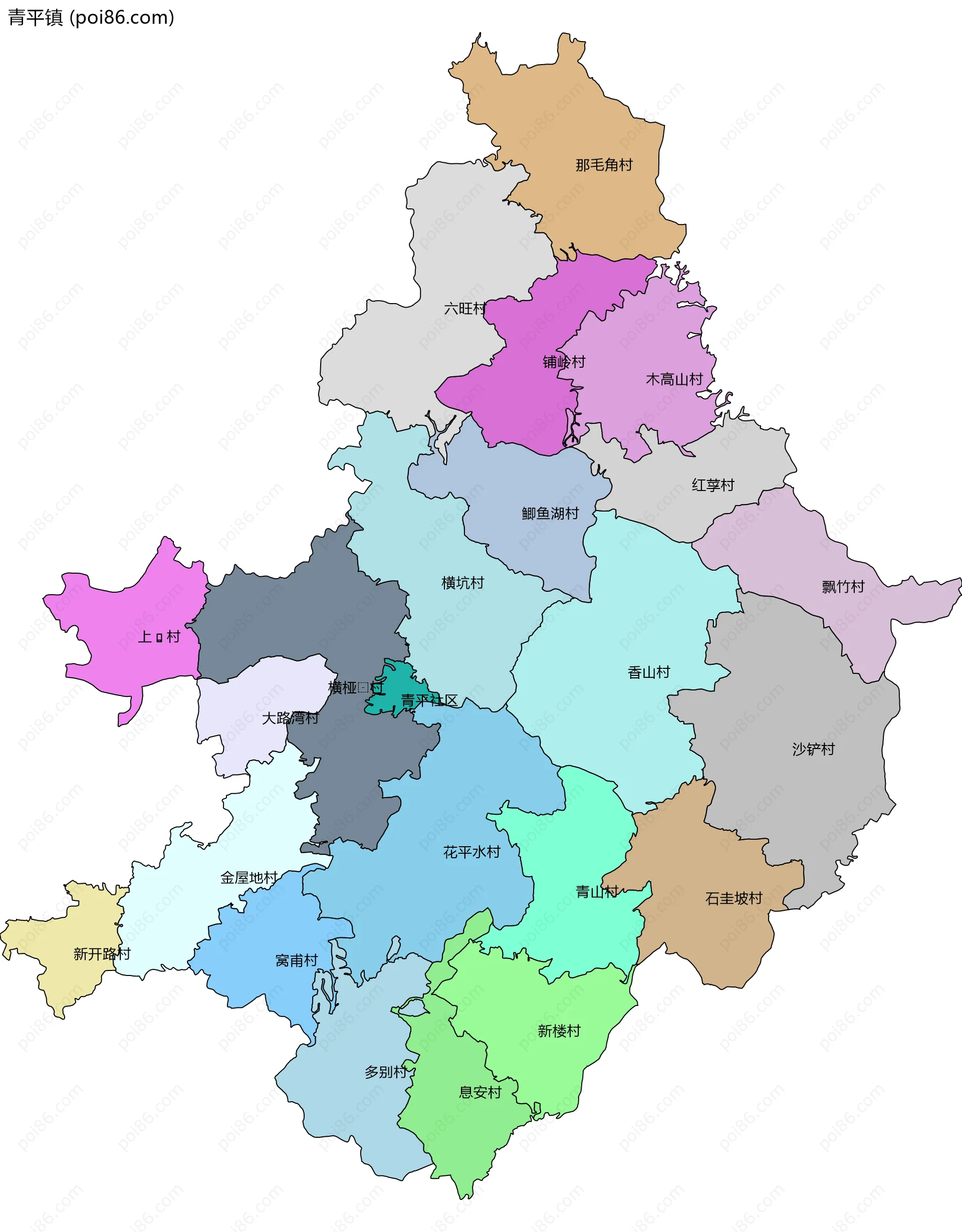 青平镇边界地图(五级行政区划)