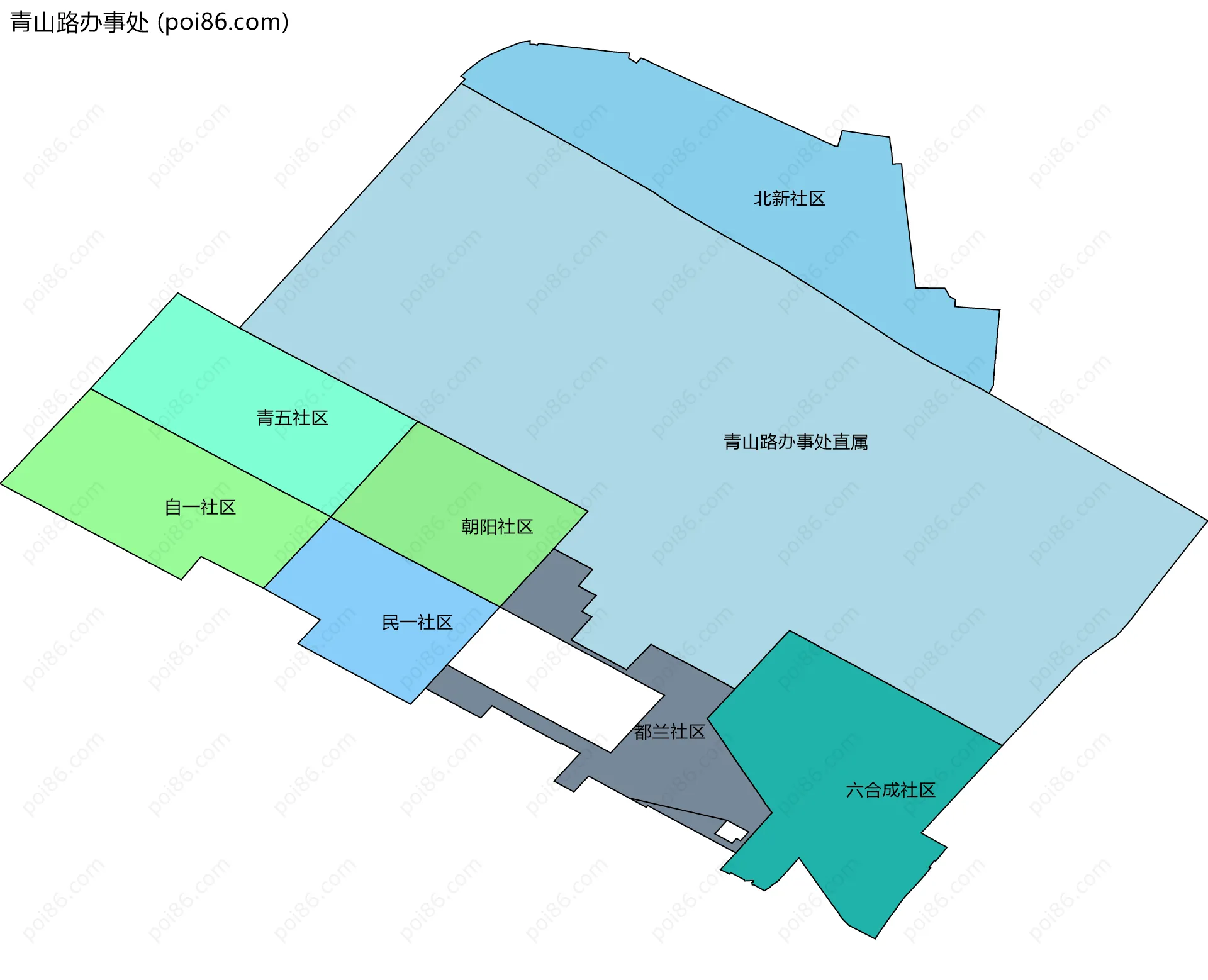 青山路办事处边界地图(五级行政区划)