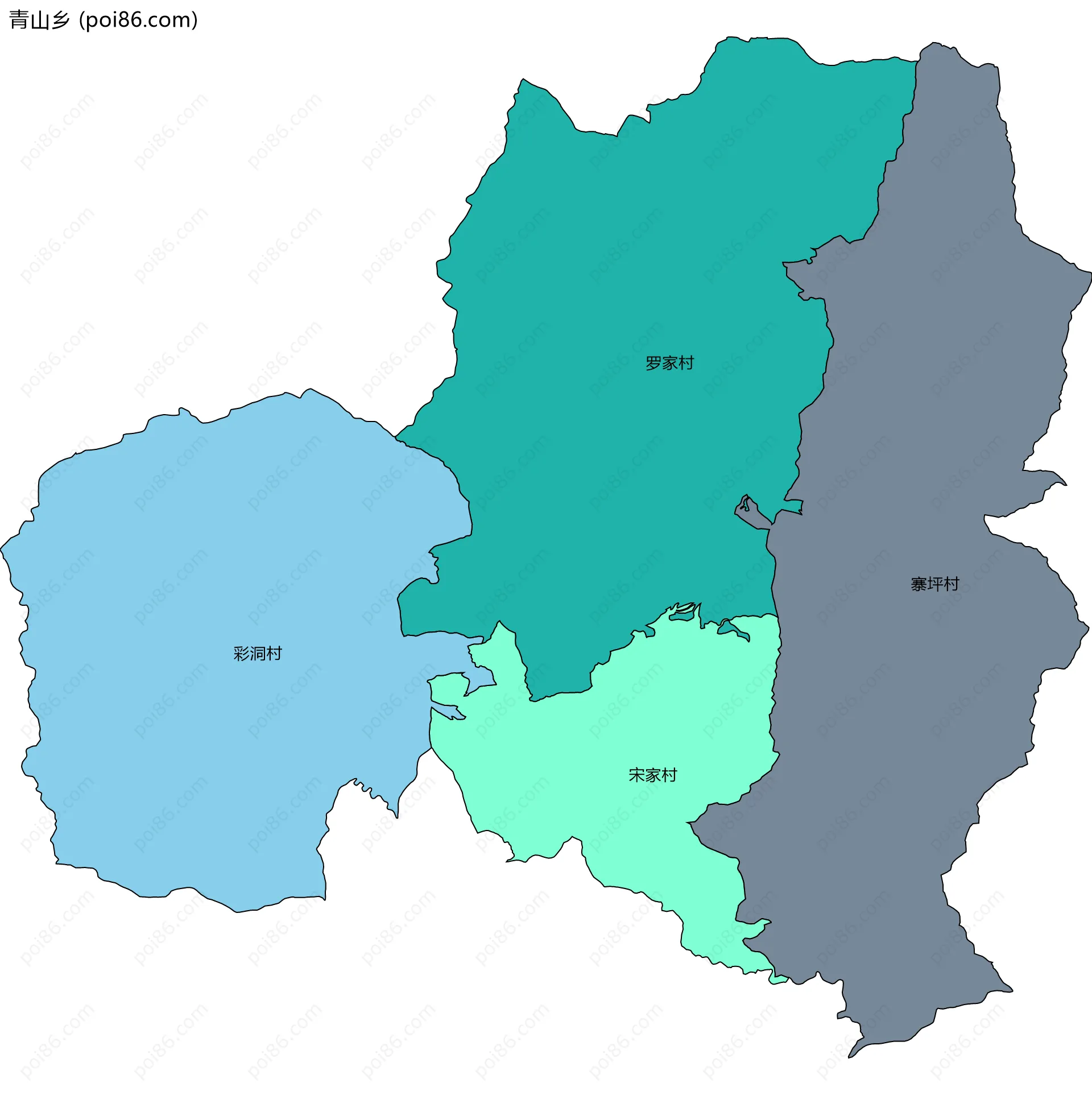 青山乡边界地图(五级行政区划)