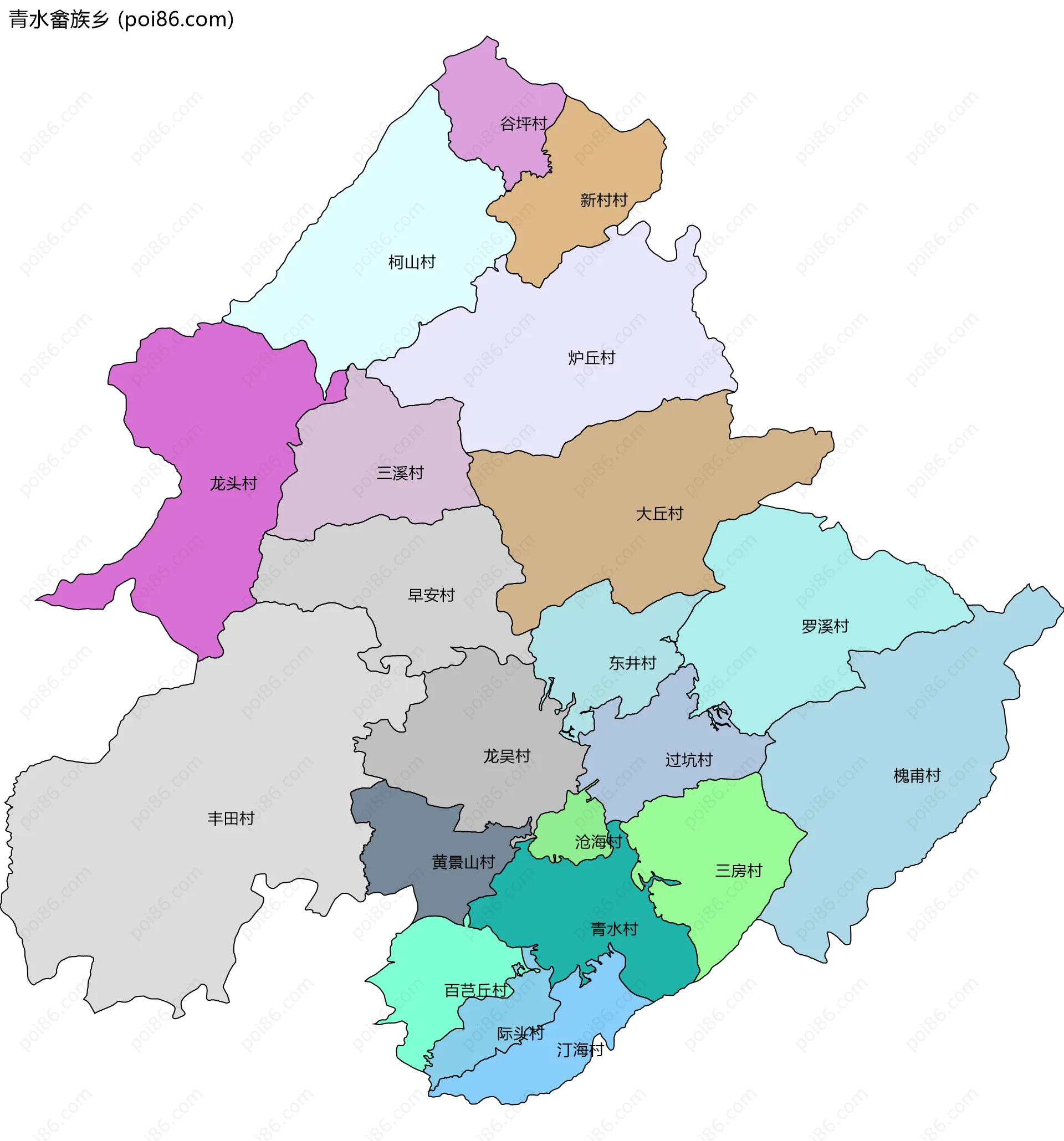 青水畲族乡边界地图(五级行政区划)