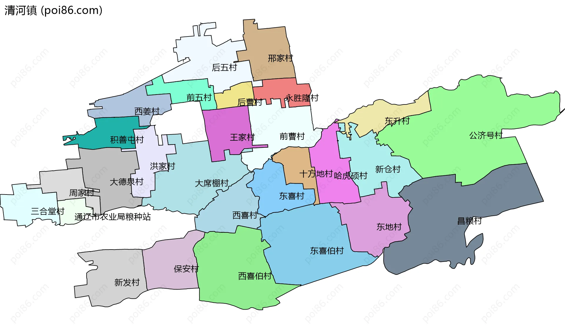 清河镇边界地图(五级行政区划)