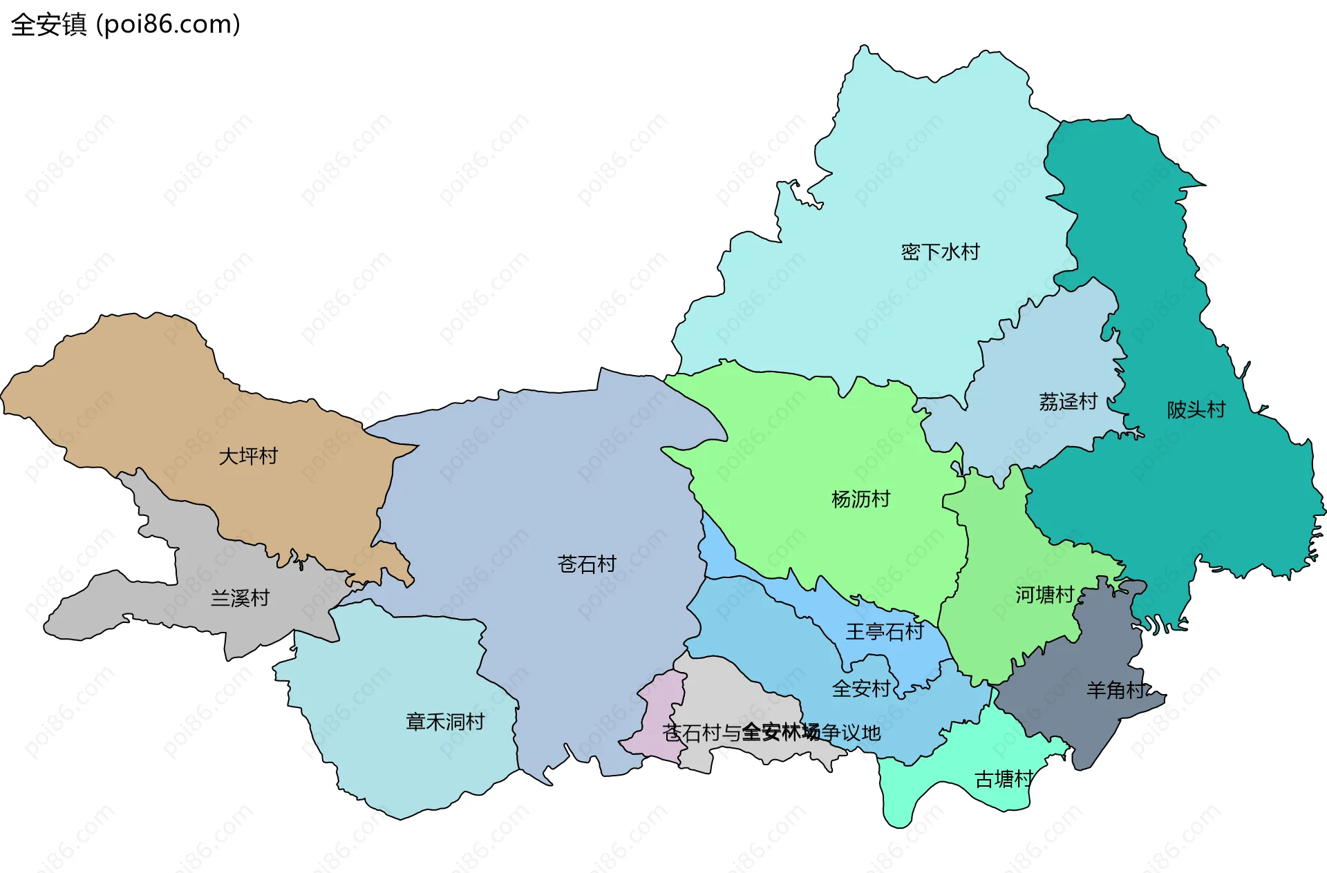 全安镇边界地图(五级行政区划)