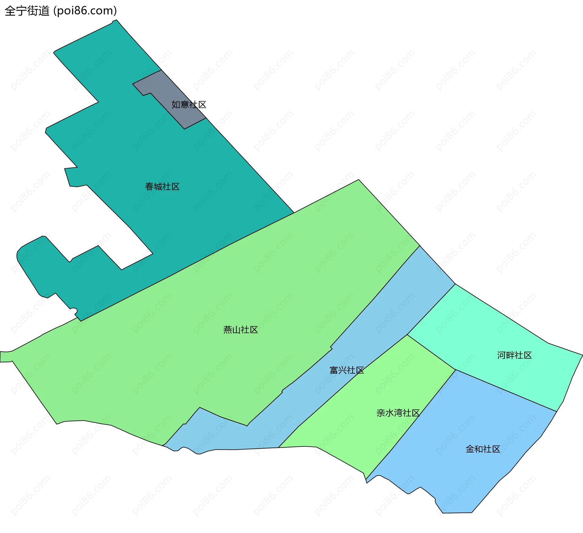全宁街道边界地图(五级行政区划)
