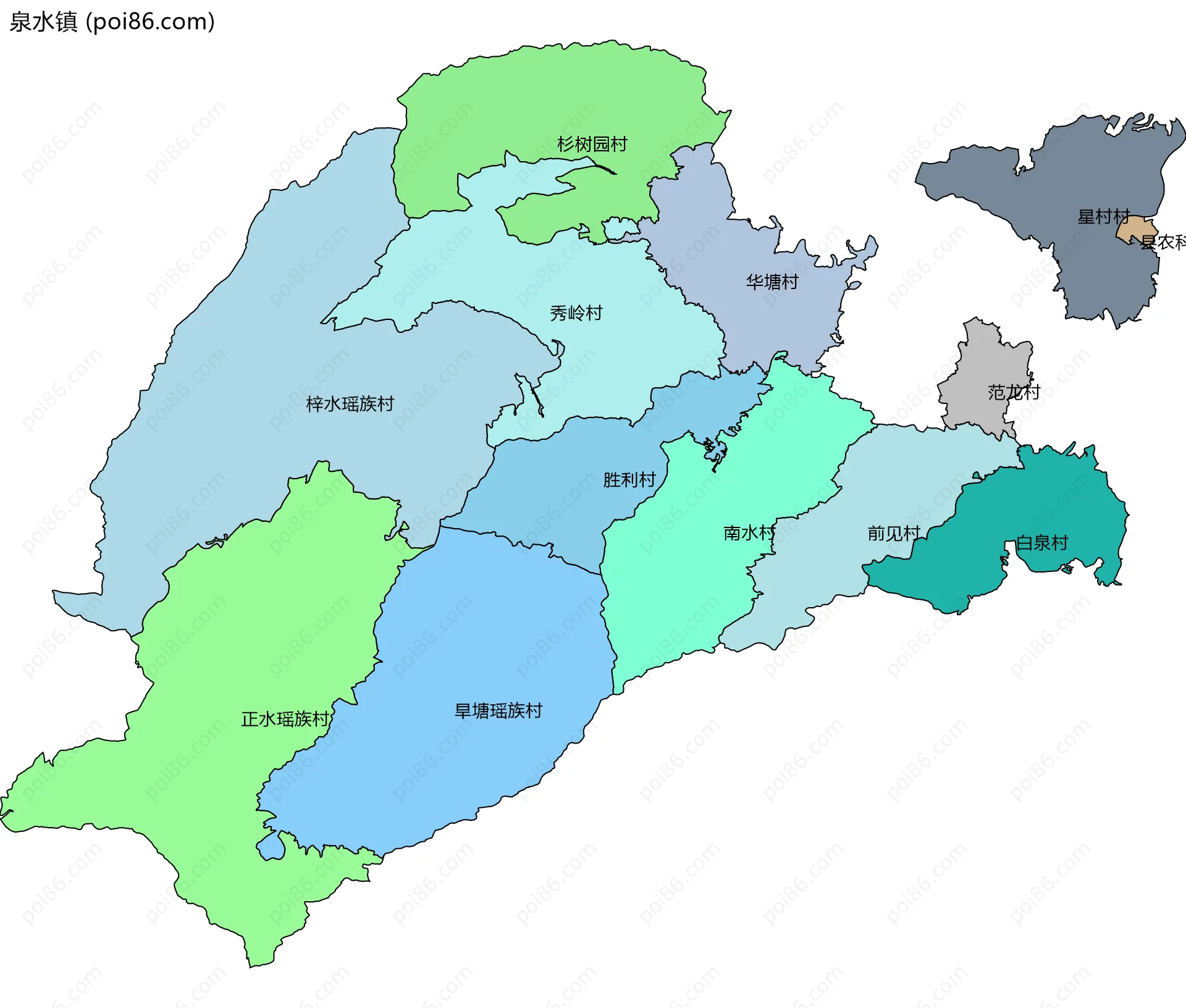 泉水镇边界地图(五级行政区划)