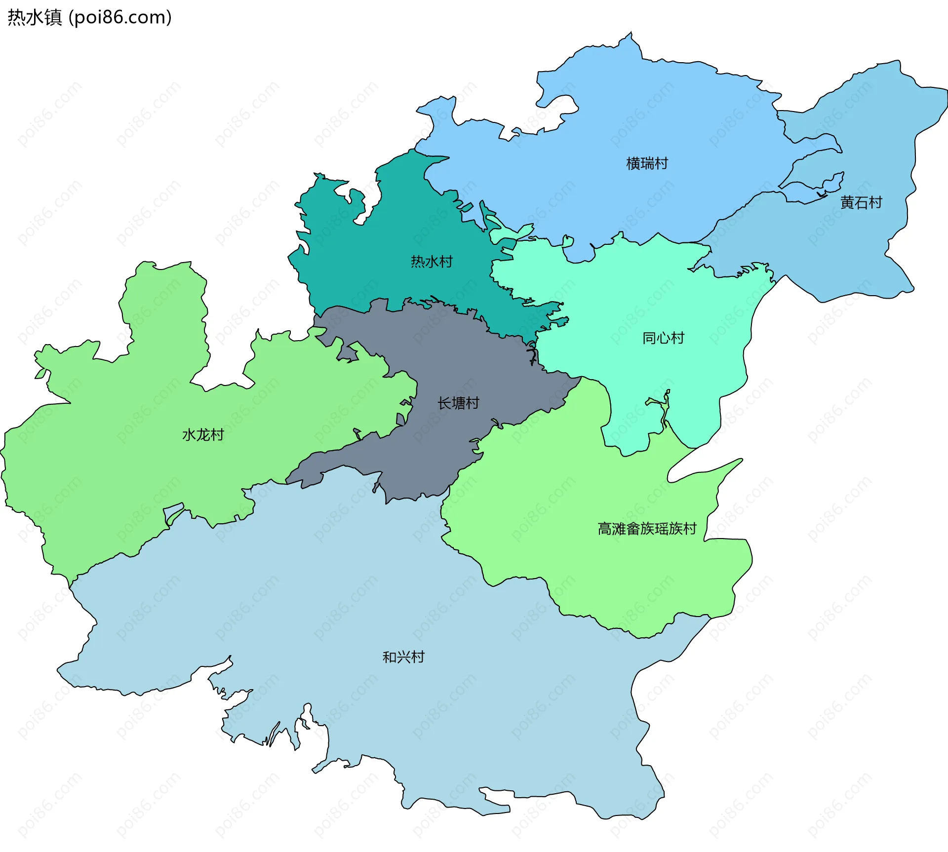 热水镇边界地图(五级行政区划)