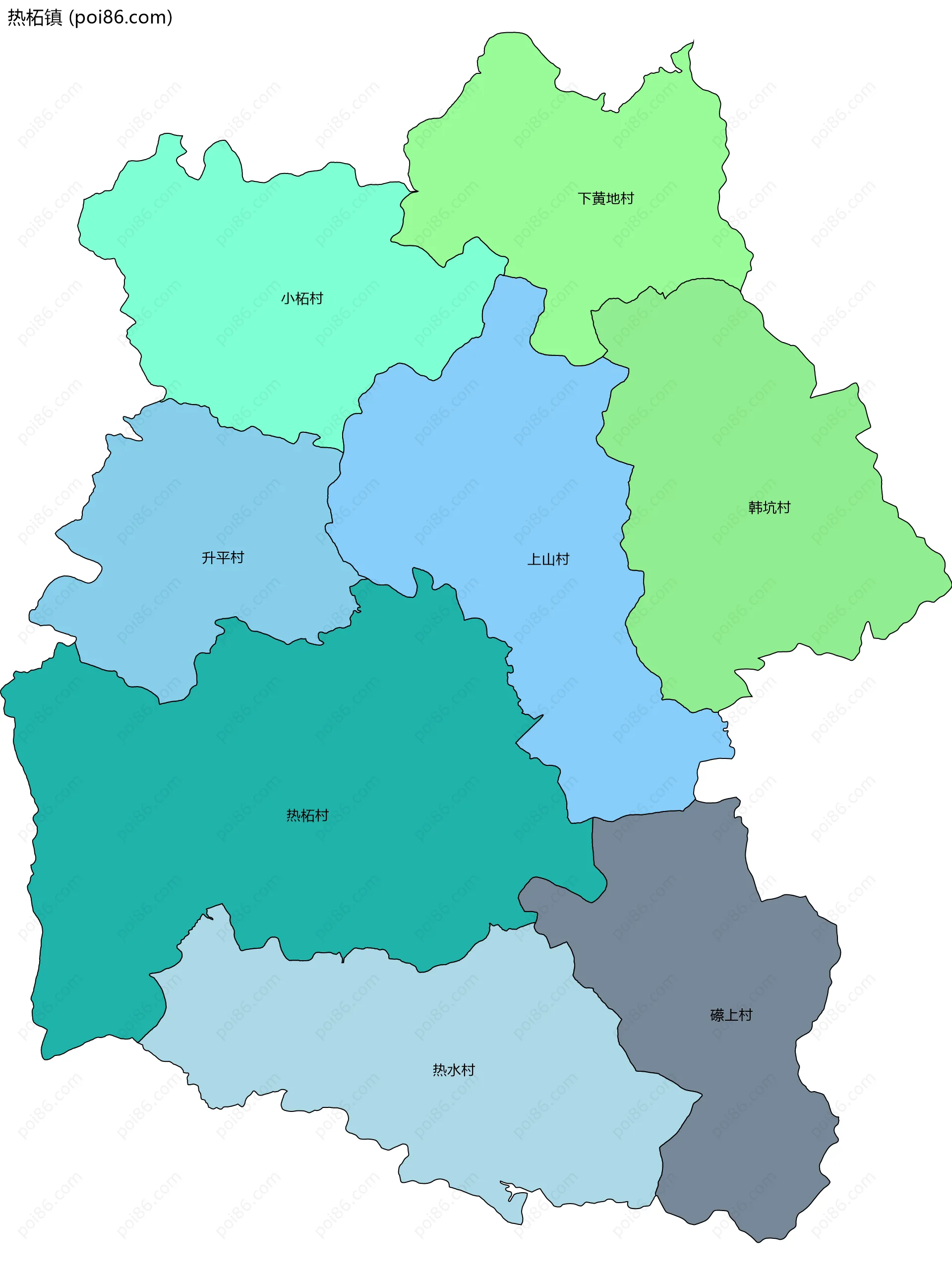 热柘镇边界地图(五级行政区划)
