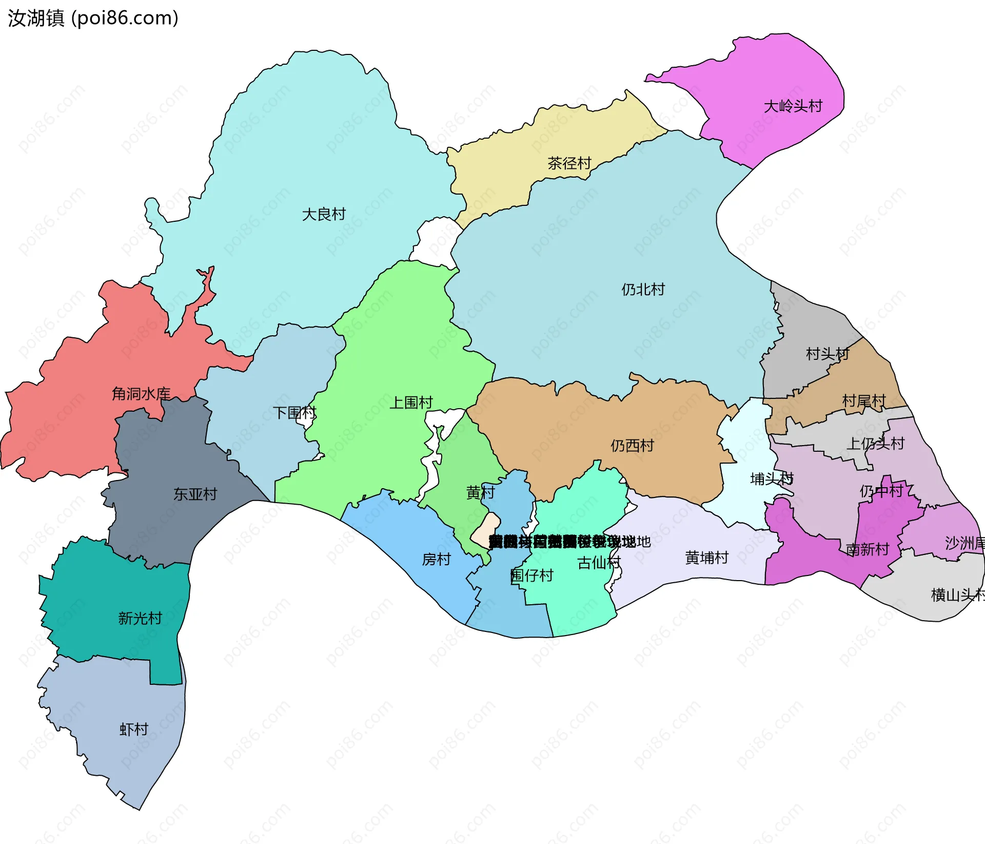 汝湖镇边界地图(五级行政区划)