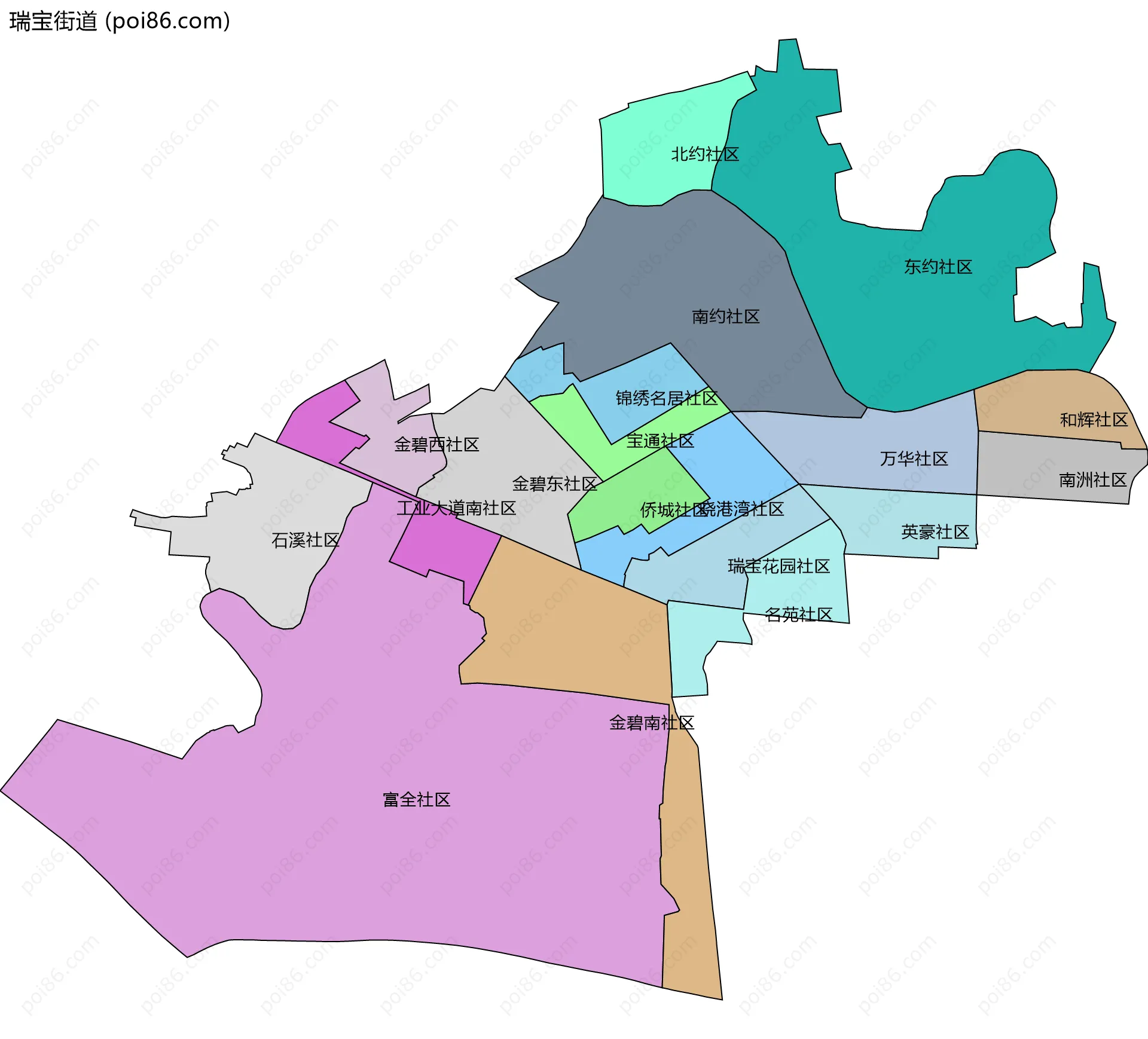 瑞宝街道边界地图(五级行政区划)