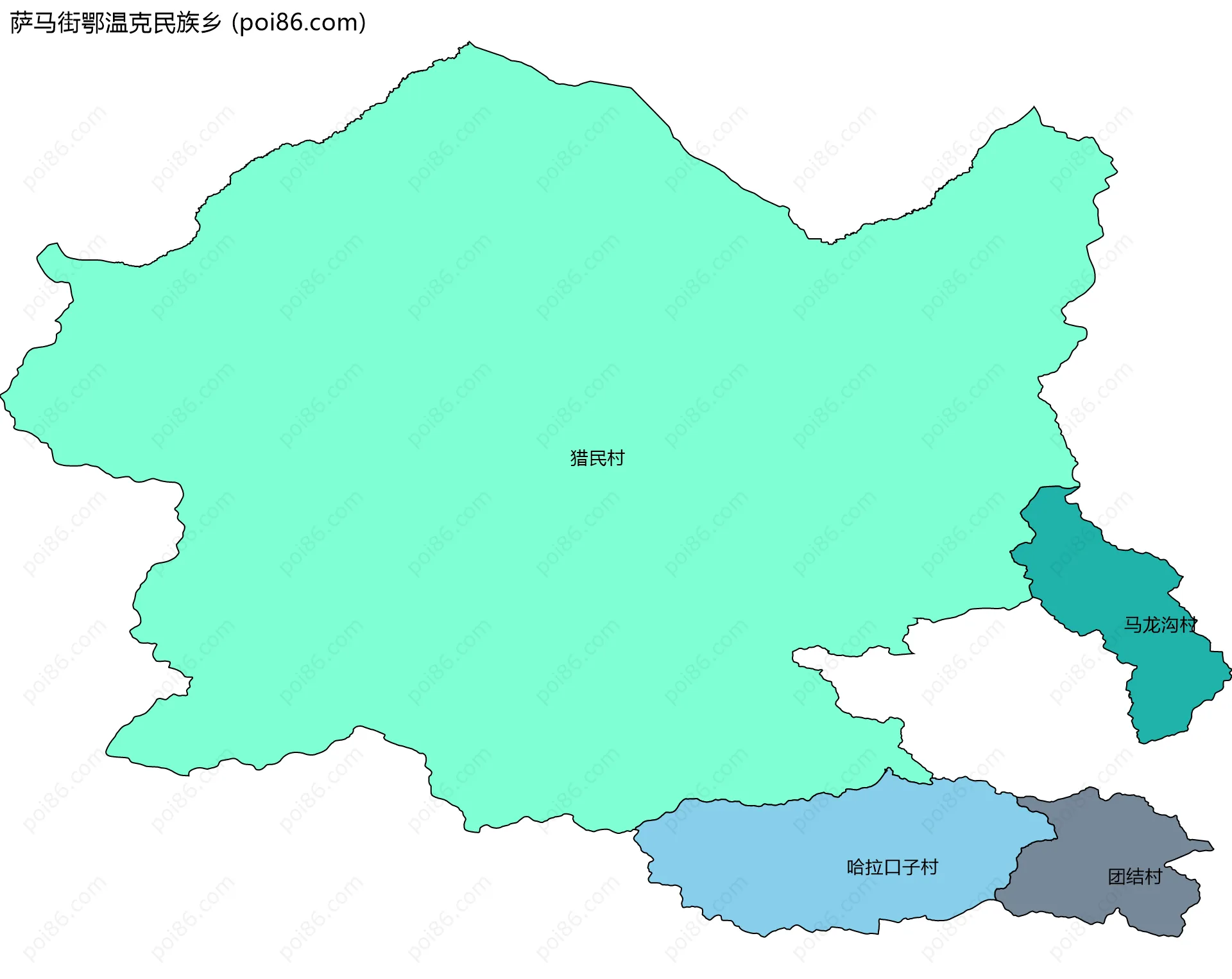 萨马街鄂温克民族乡边界地图(五级行政区划)