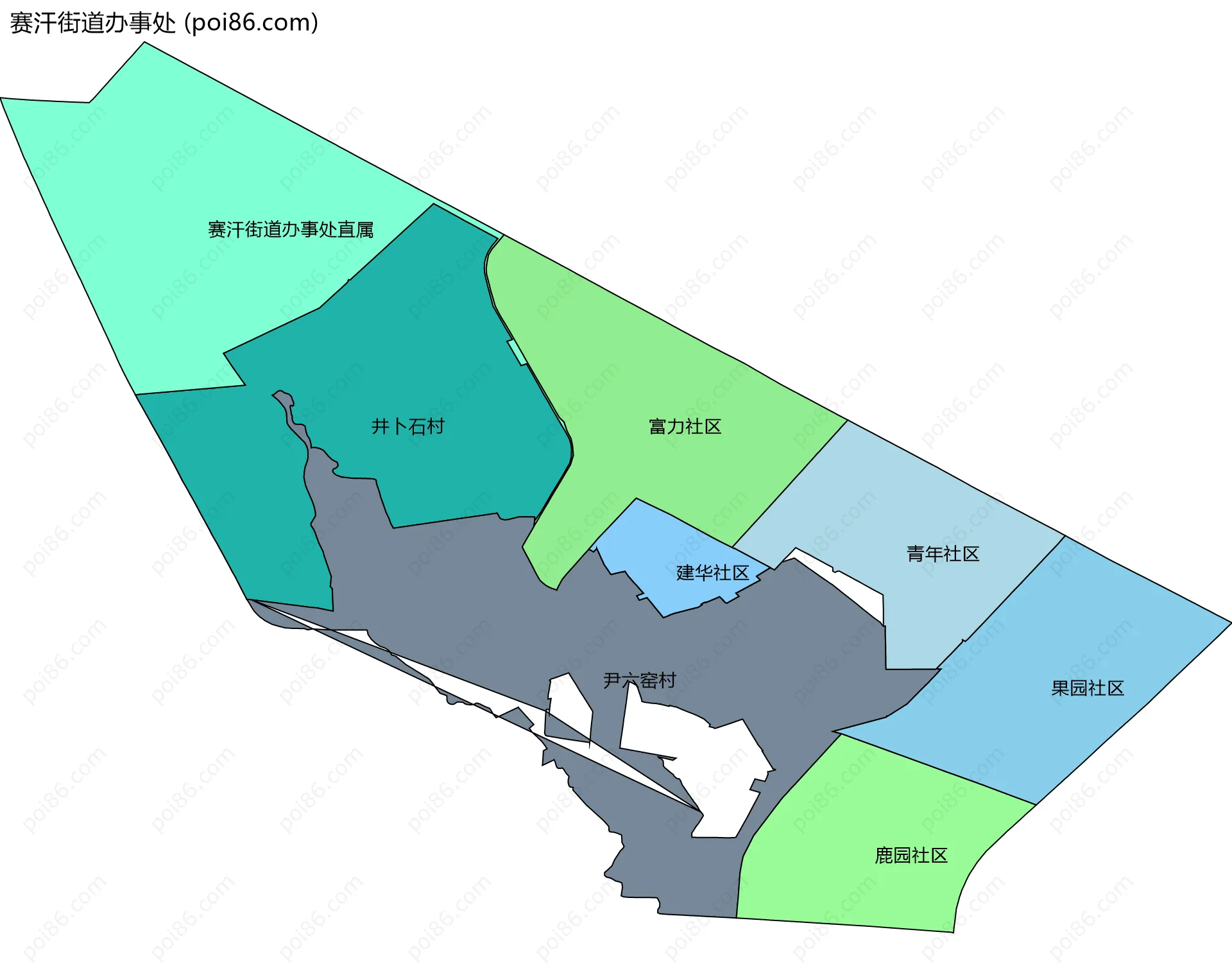 赛汗街道办事处边界地图(五级行政区划)