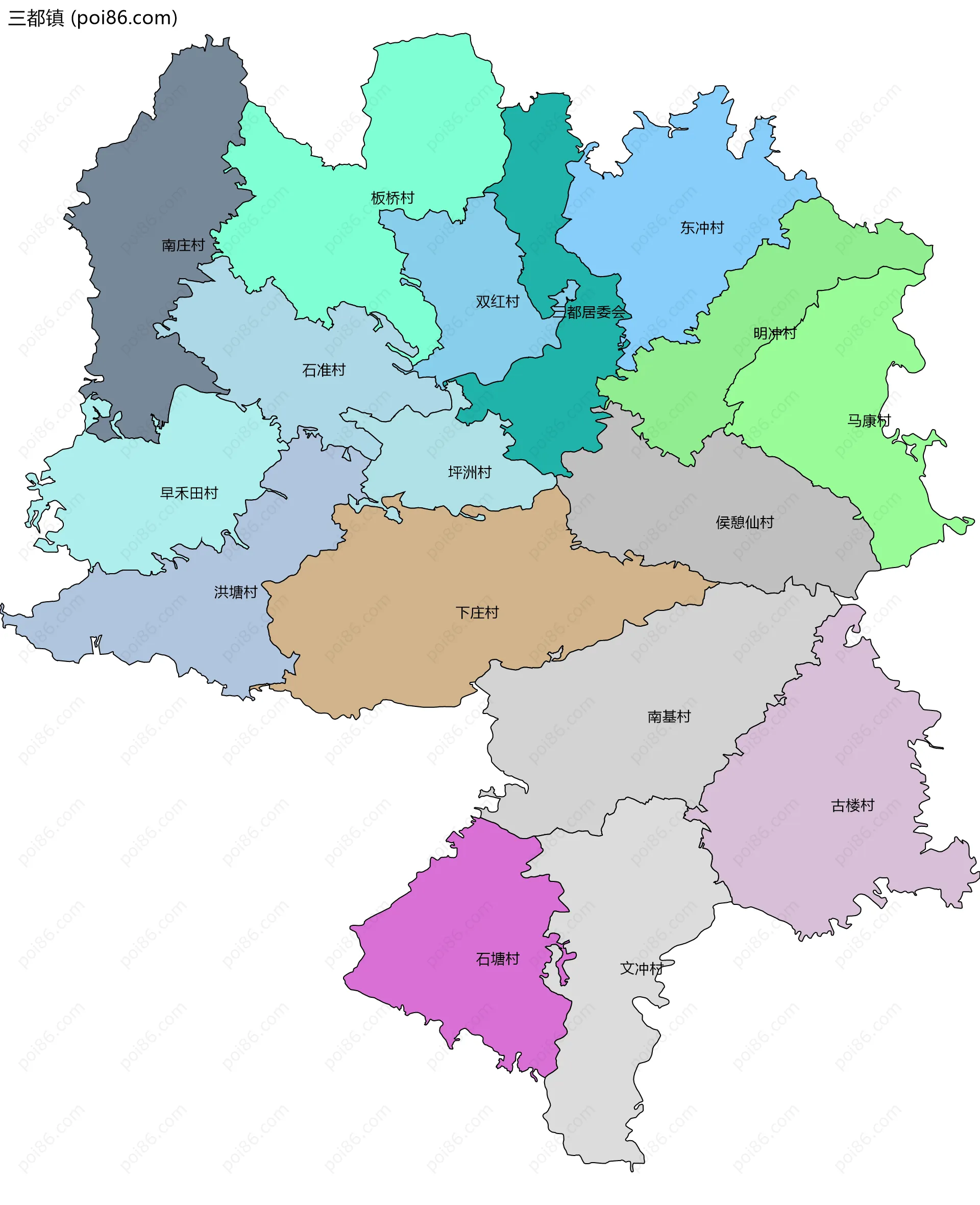 三都镇边界地图(五级行政区划)