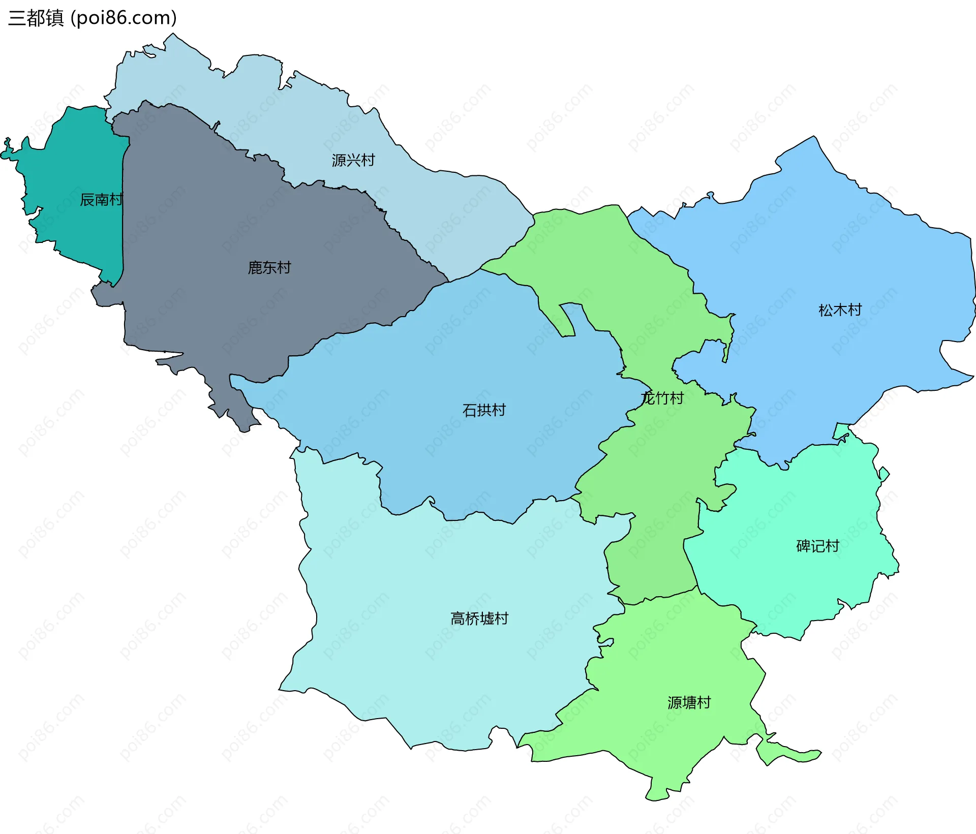 三都镇边界地图(五级行政区划)