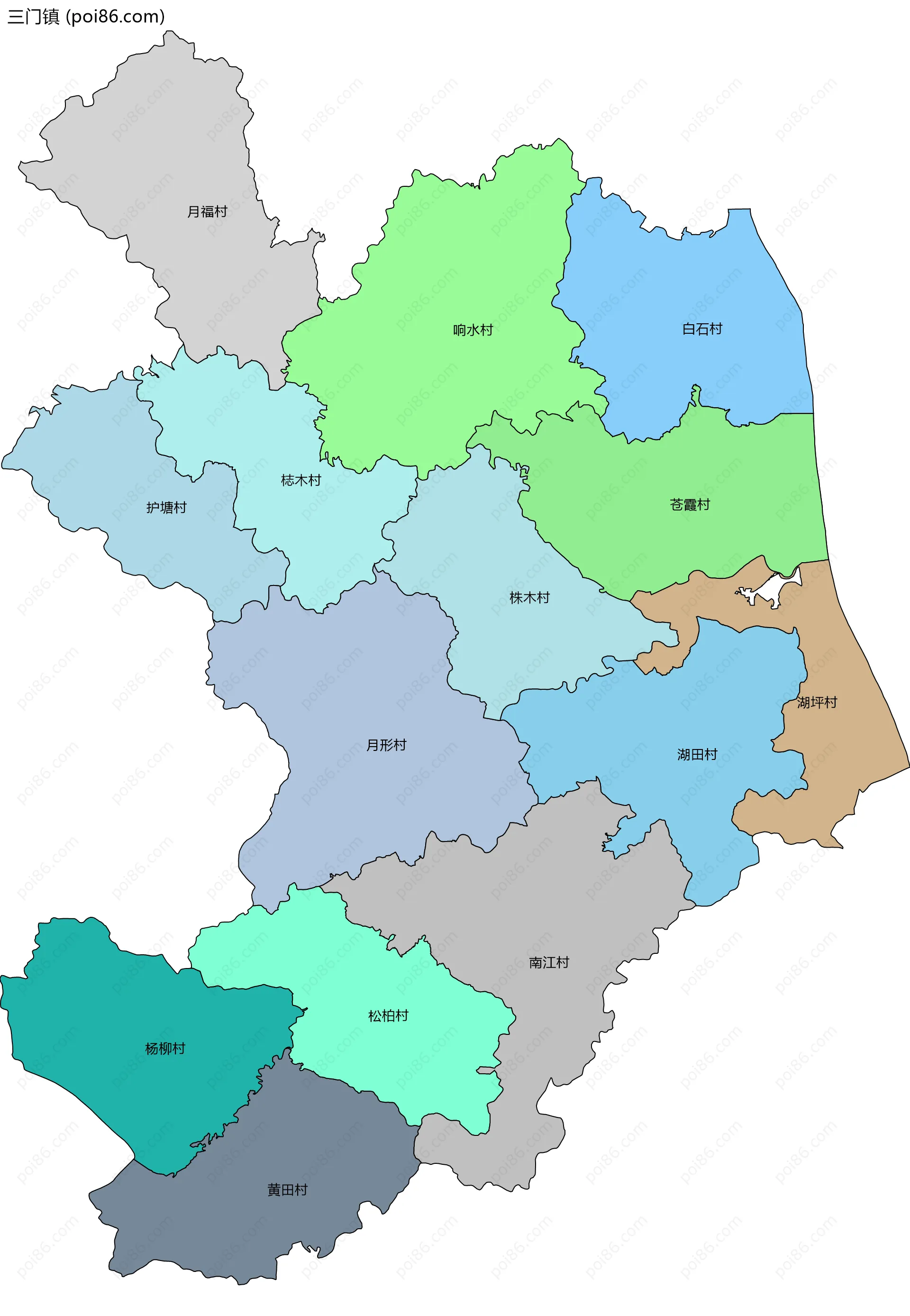 三门镇边界地图(五级行政区划)