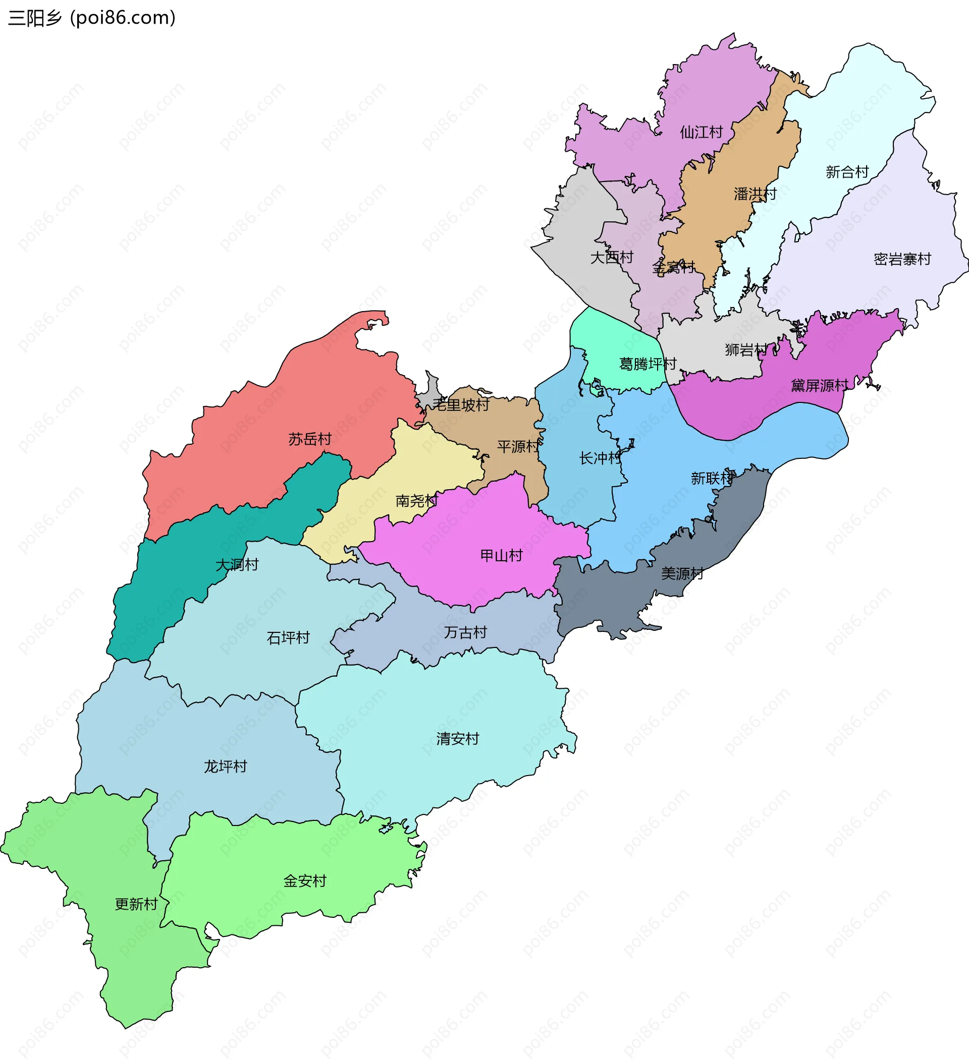 三阳乡边界地图(五级行政区划)