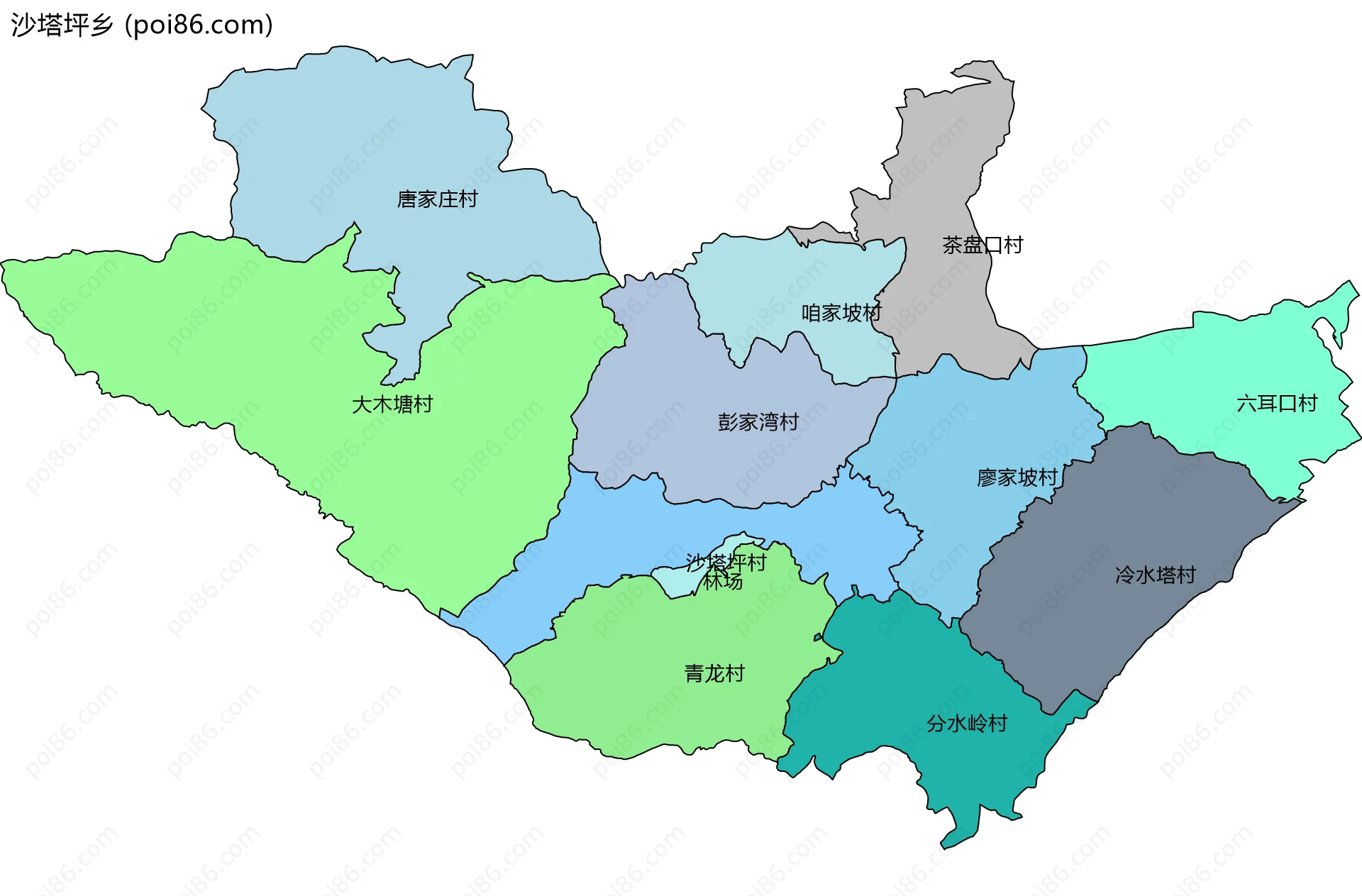 沙塔坪乡边界地图(五级行政区划)