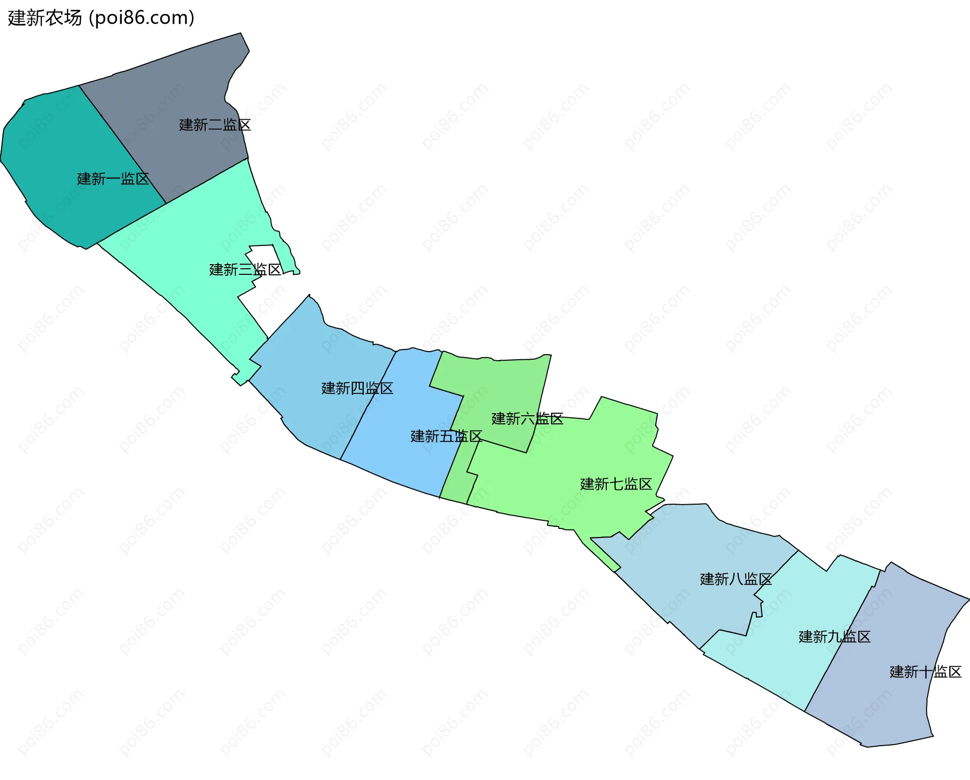 建新农场边界地图(五级行政区划)