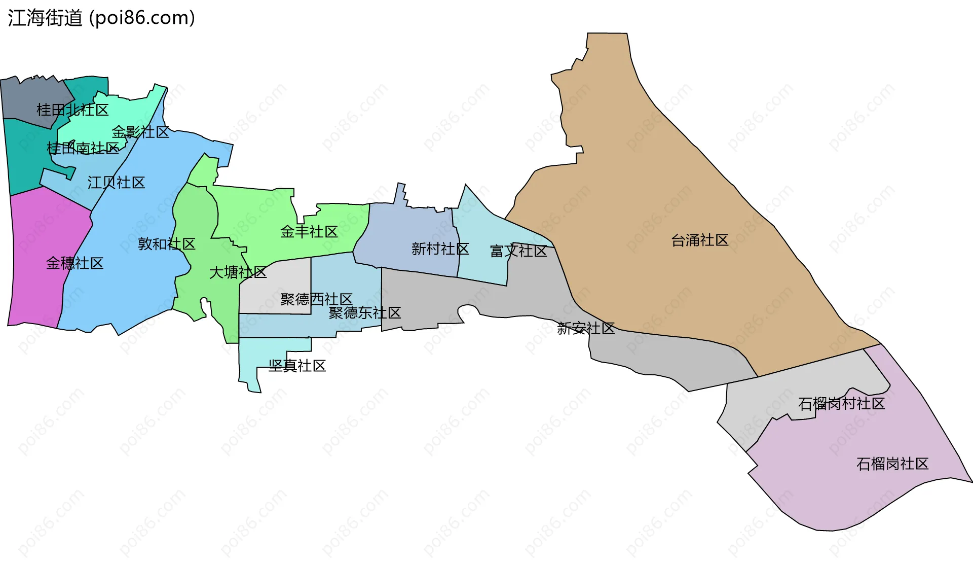 江海街道边界地图(五级行政区划)