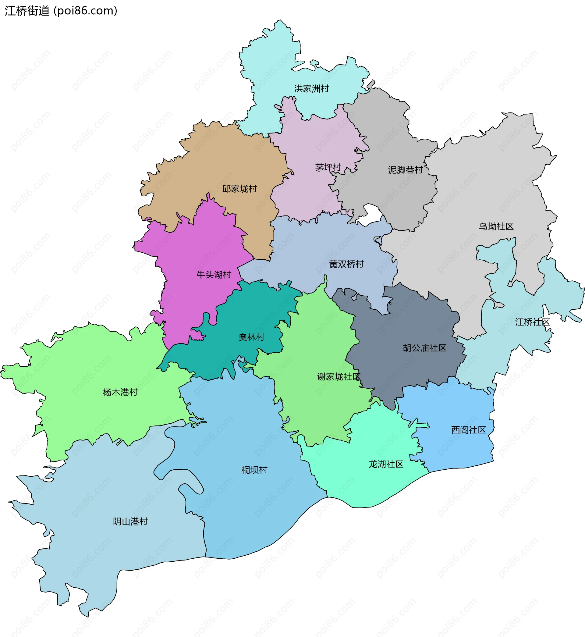 江桥街道边界地图(五级行政区划)