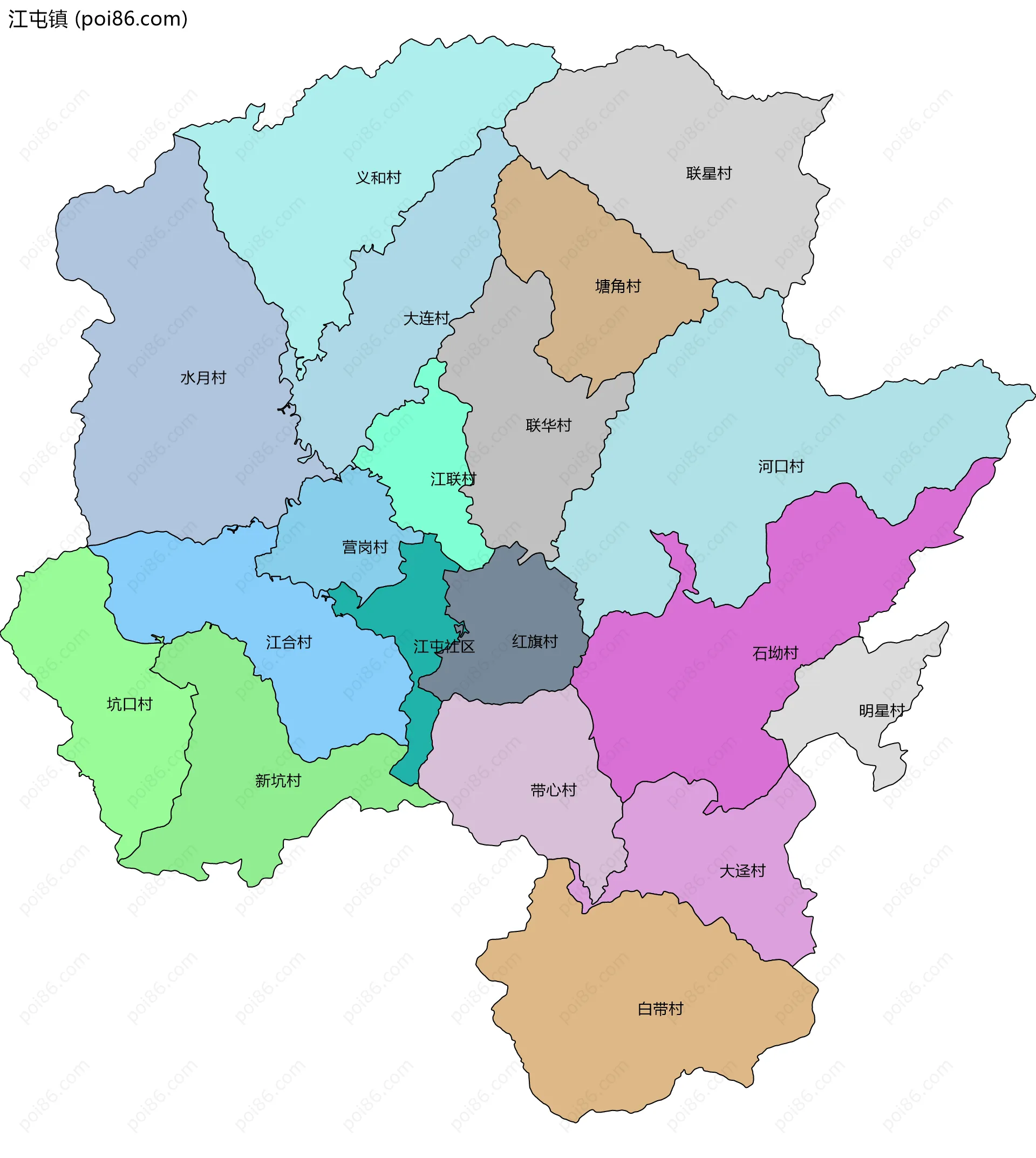 江屯镇边界地图(五级行政区划)