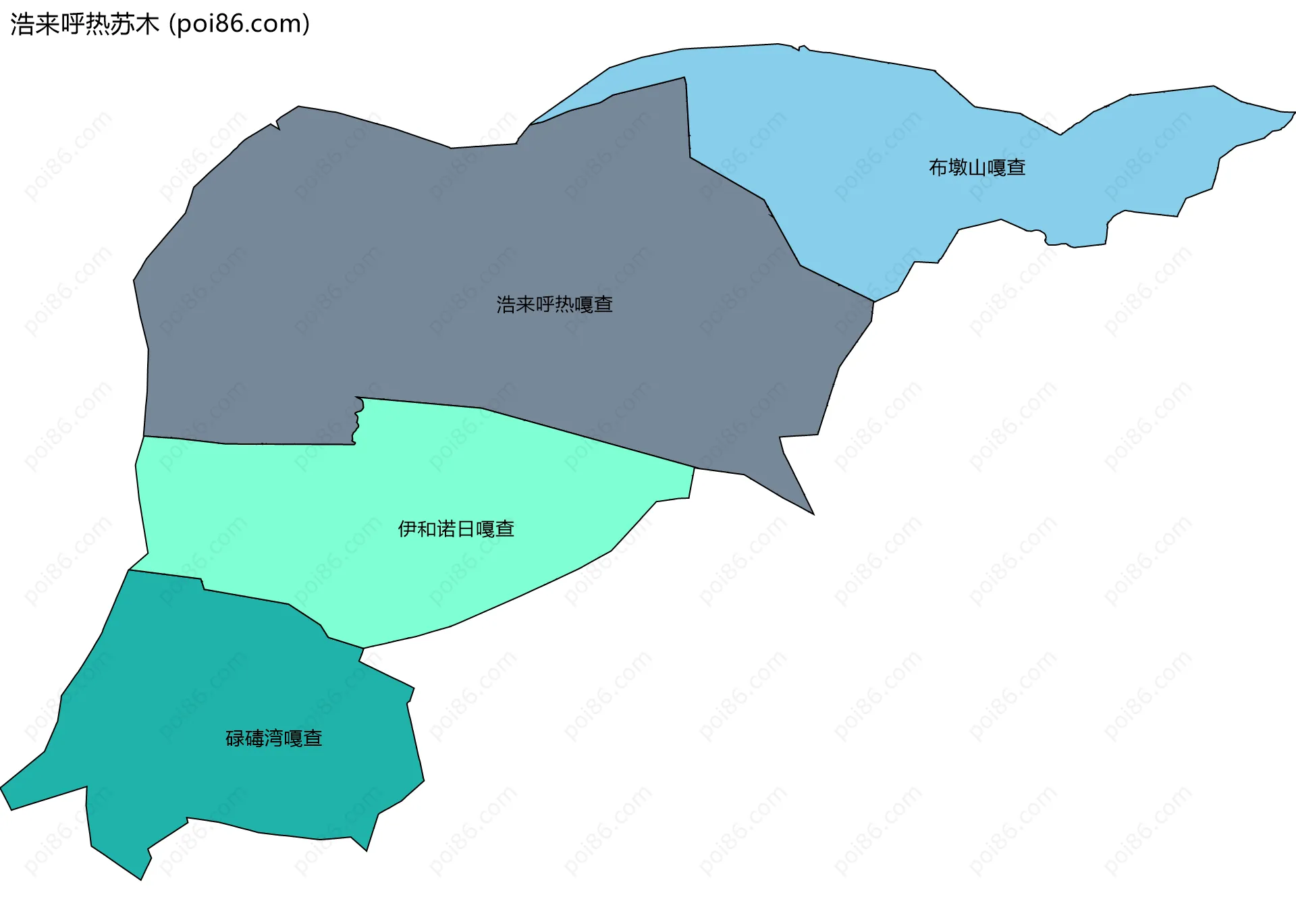 浩来呼热苏木边界地图(五级行政区划)