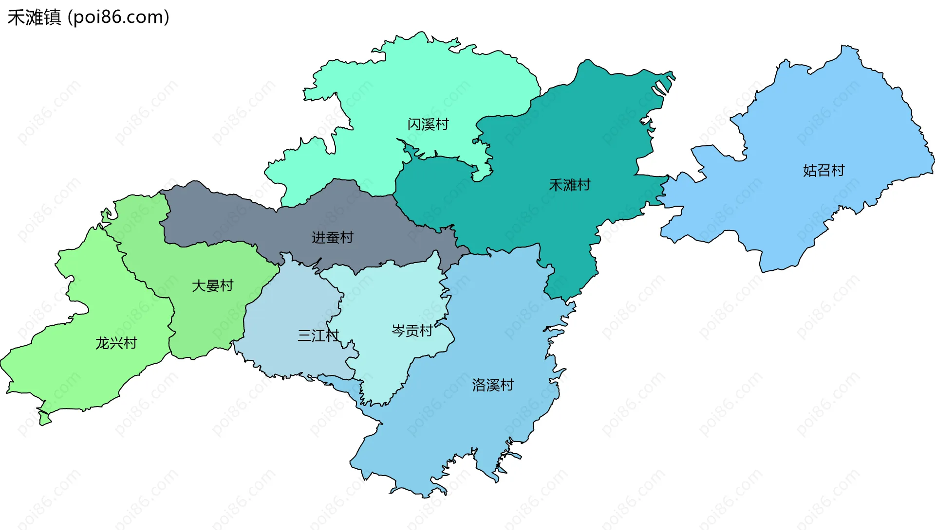 禾滩镇边界地图(五级行政区划)