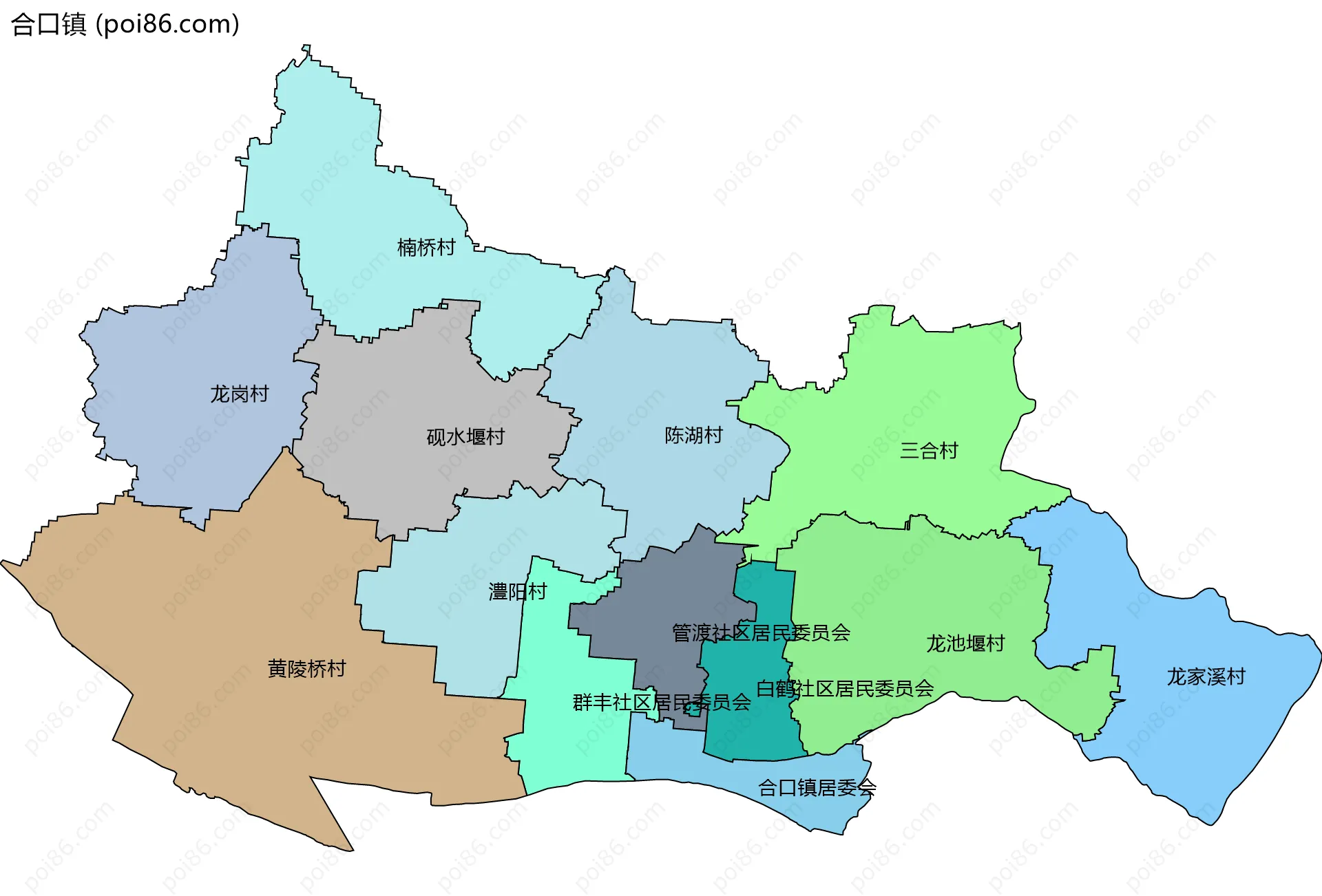 合口镇边界地图(五级行政区划)