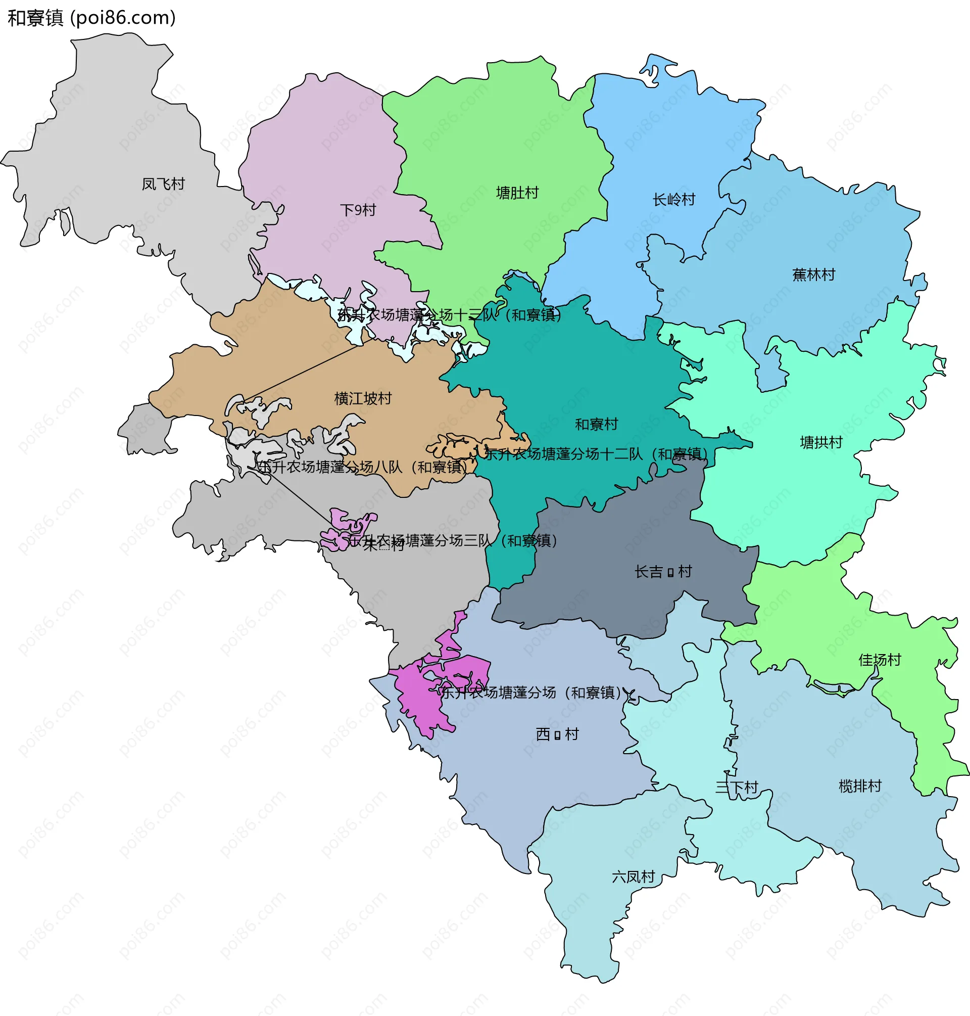 和寮镇边界地图(五级行政区划)