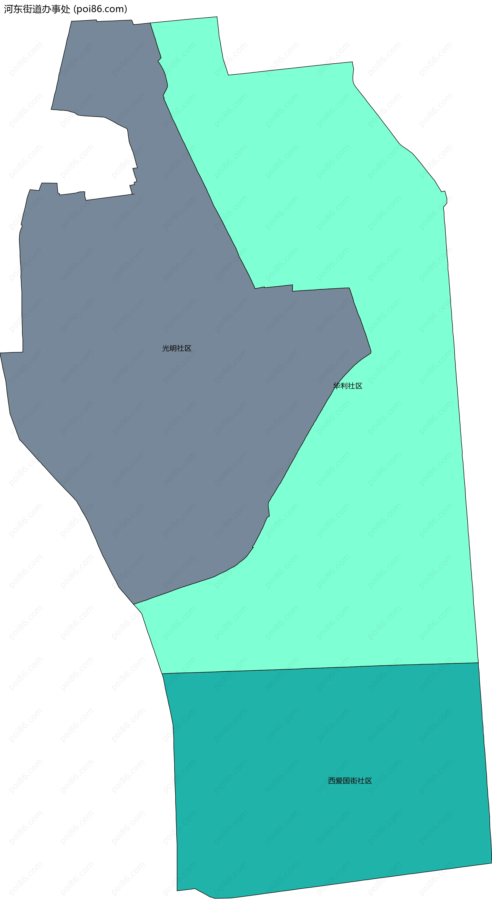 河东街道办事处边界地图(五级行政区划)
