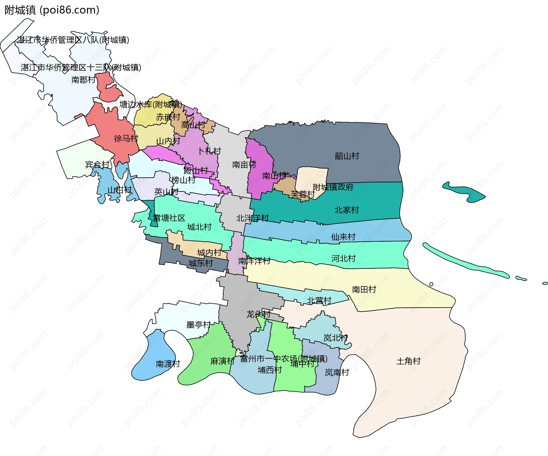 附城镇边界地图(五级行政区划)