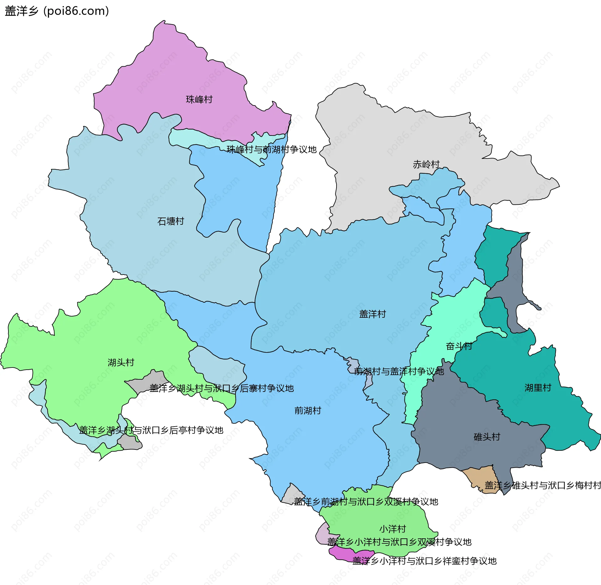 盖洋乡边界地图(五级行政区划)