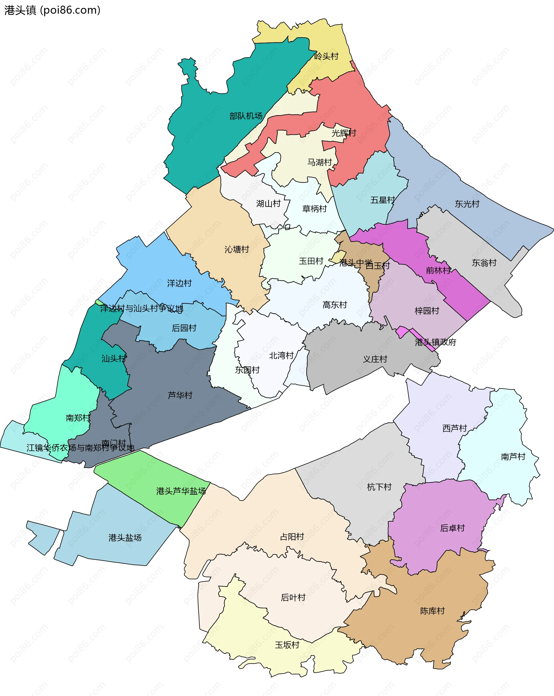 港头镇边界地图(五级行政区划)