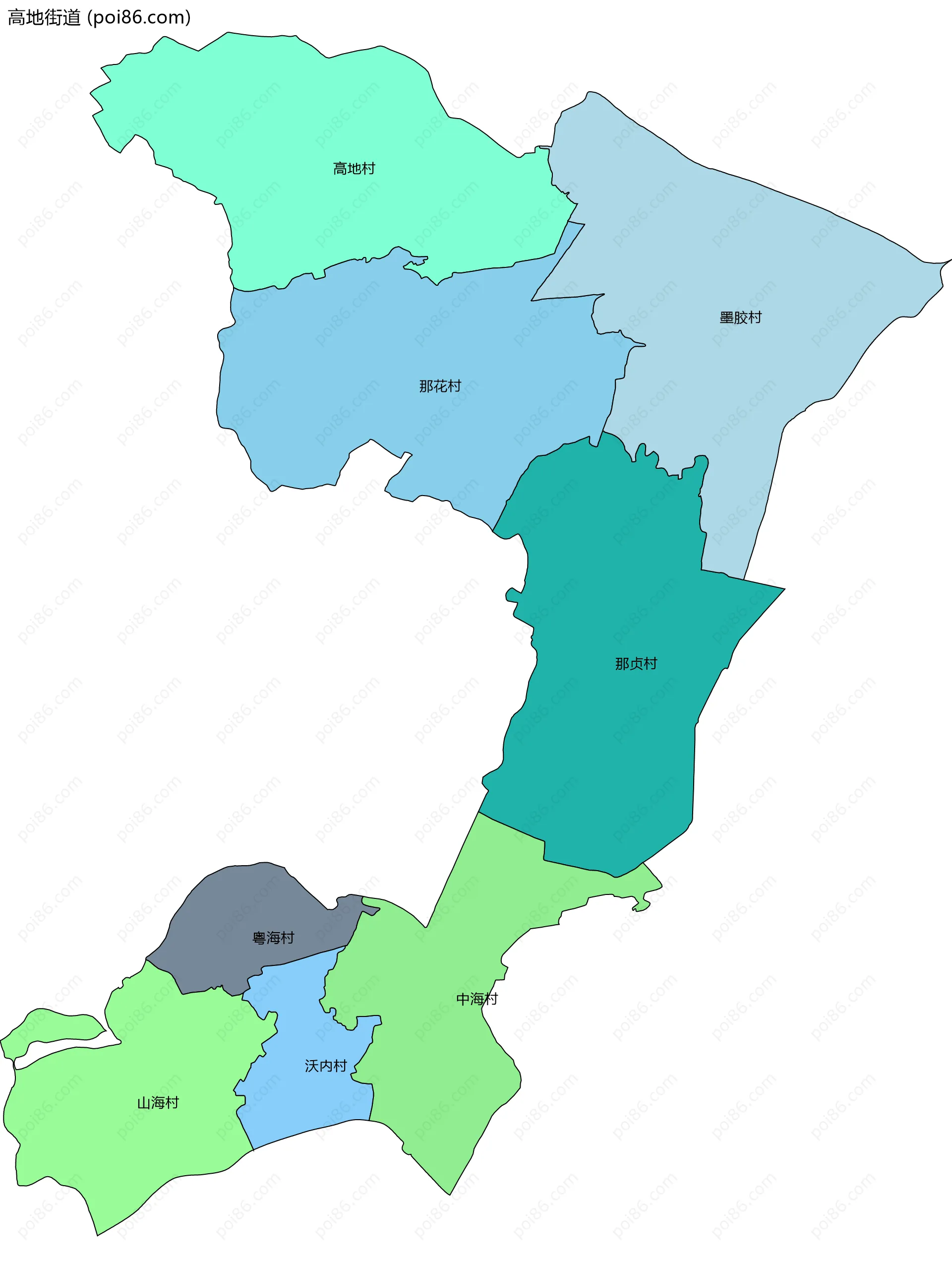 高地街道边界地图(五级行政区划)