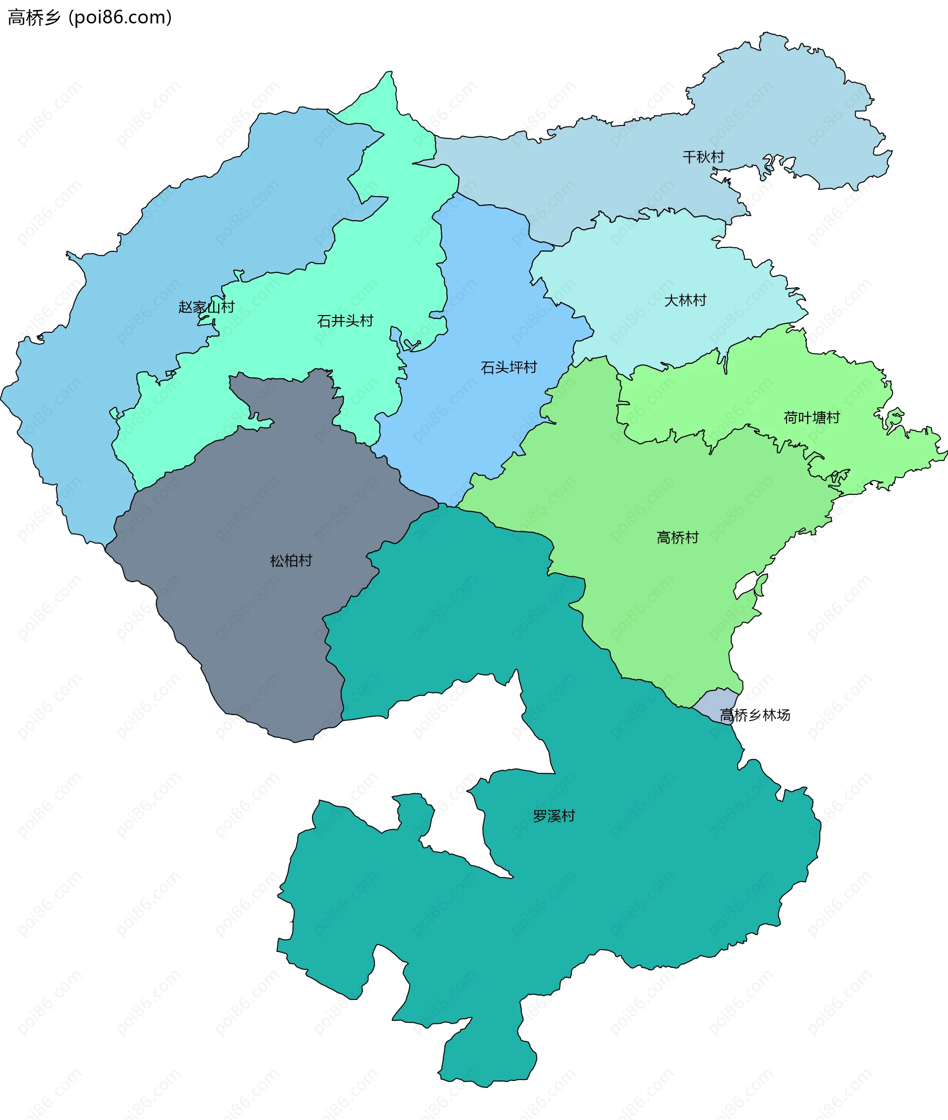 高桥乡边界地图(五级行政区划)