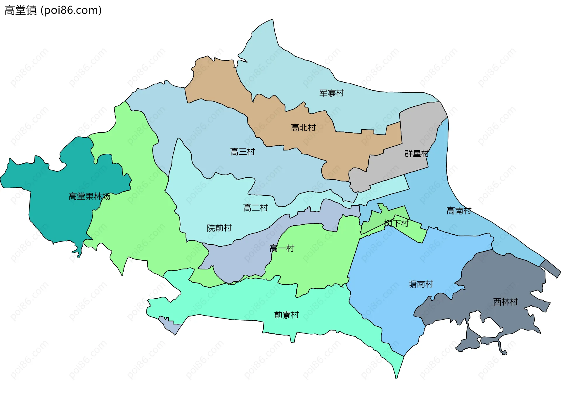 高堂镇边界地图(五级行政区划)