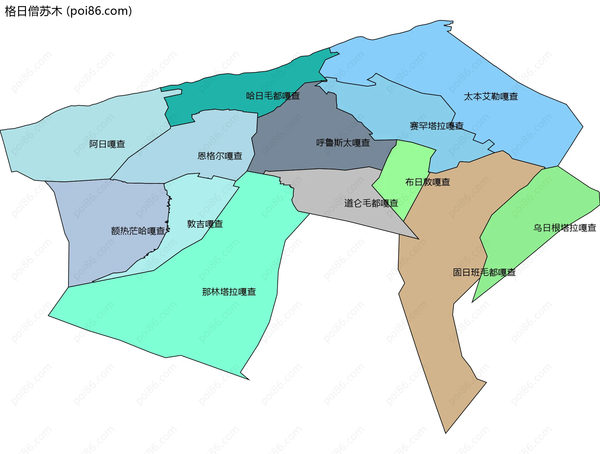 格日僧苏木边界地图(五级行政区划)
