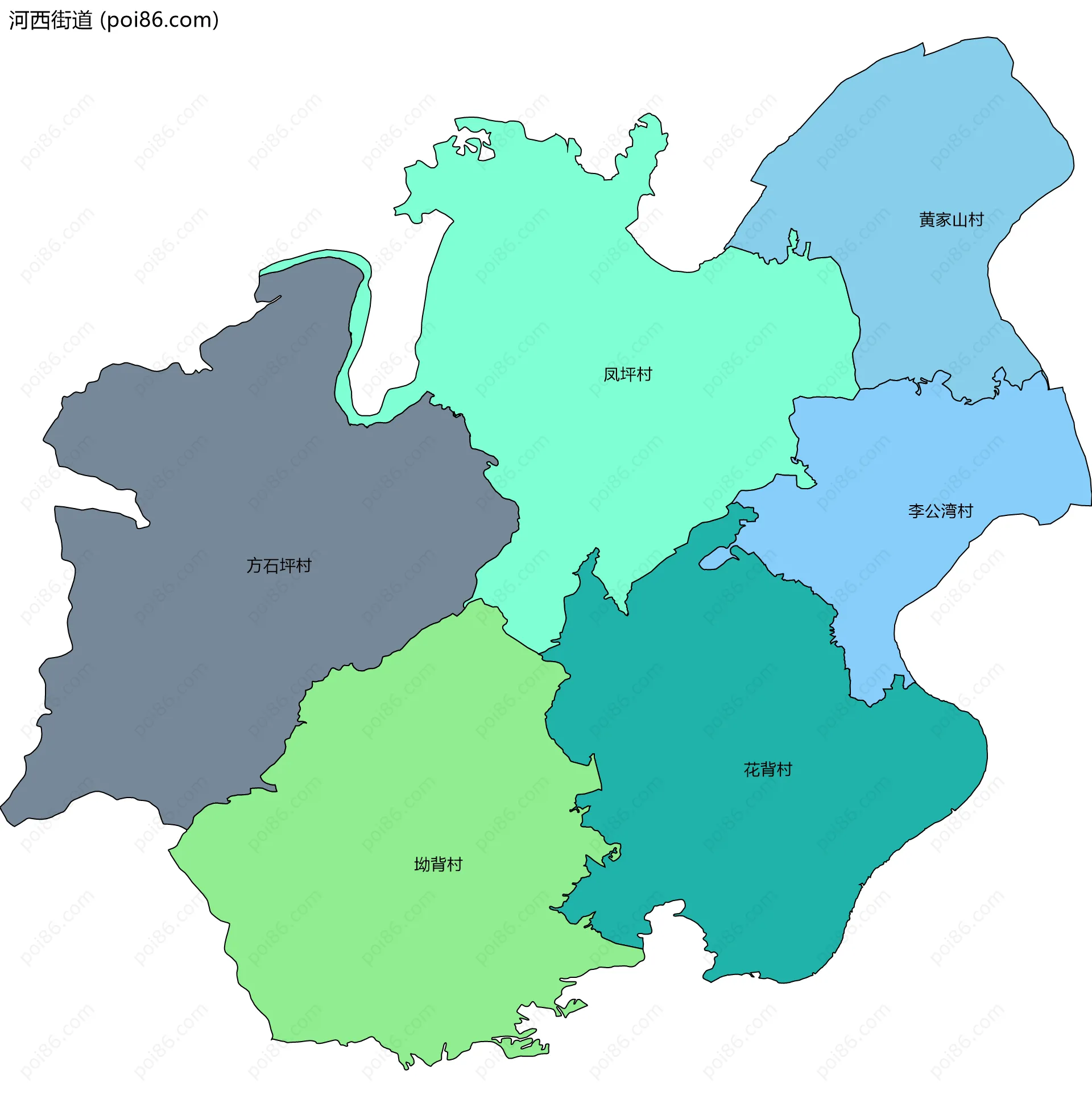 河西街道边界地图(五级行政区划)