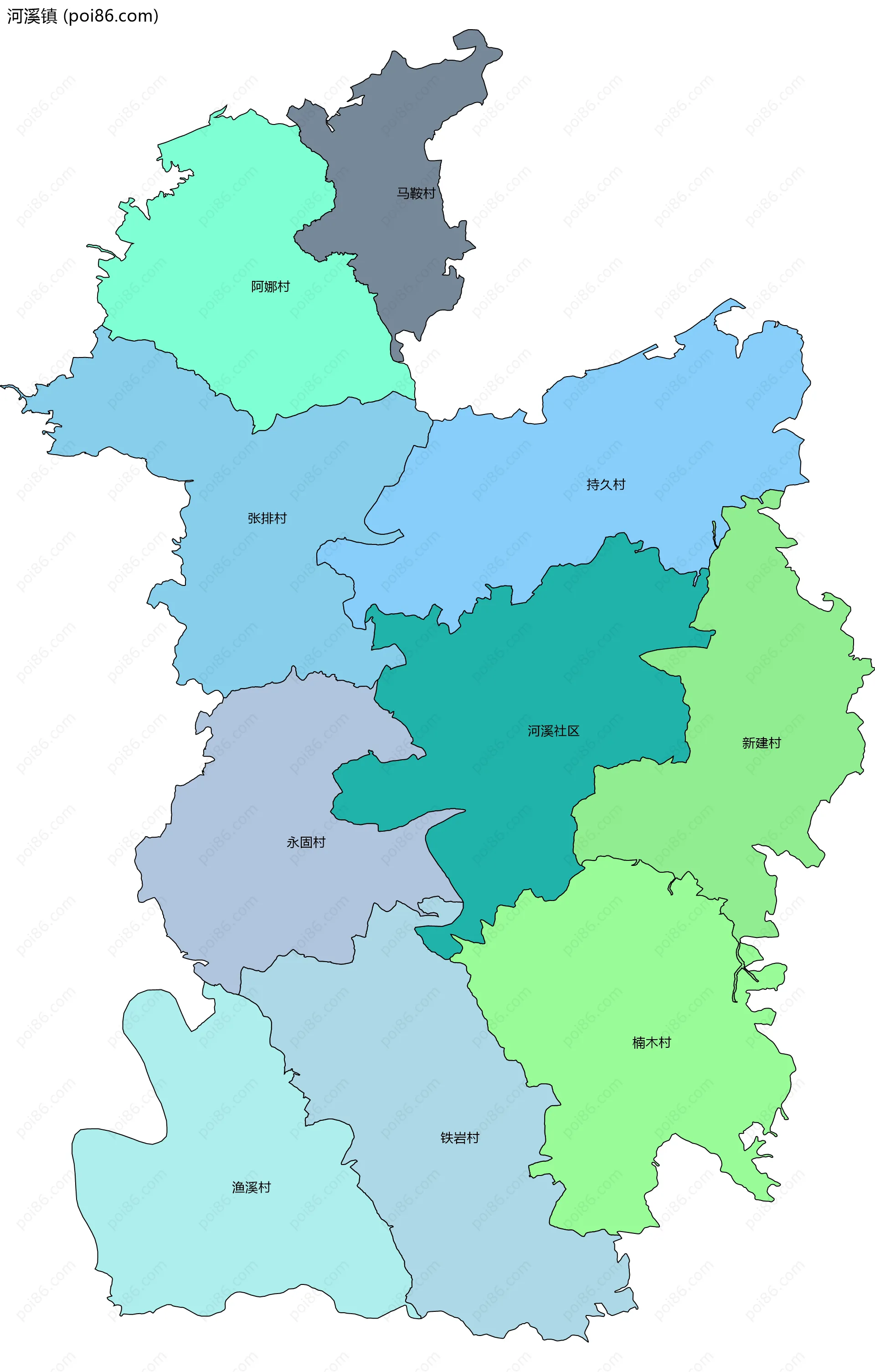 河溪镇边界地图(五级行政区划)