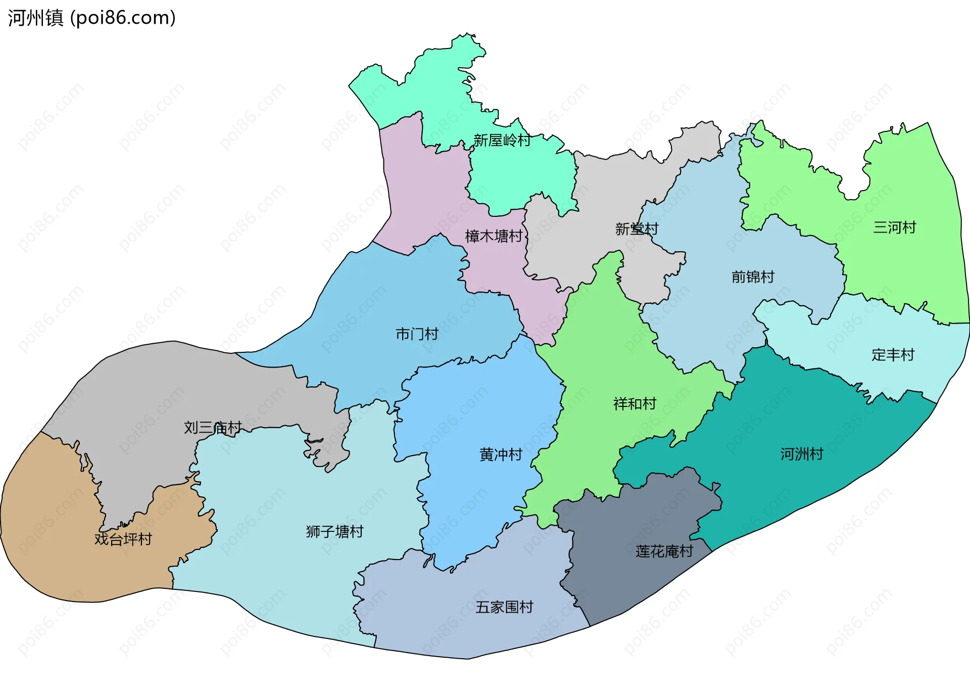 河州镇边界地图(五级行政区划)