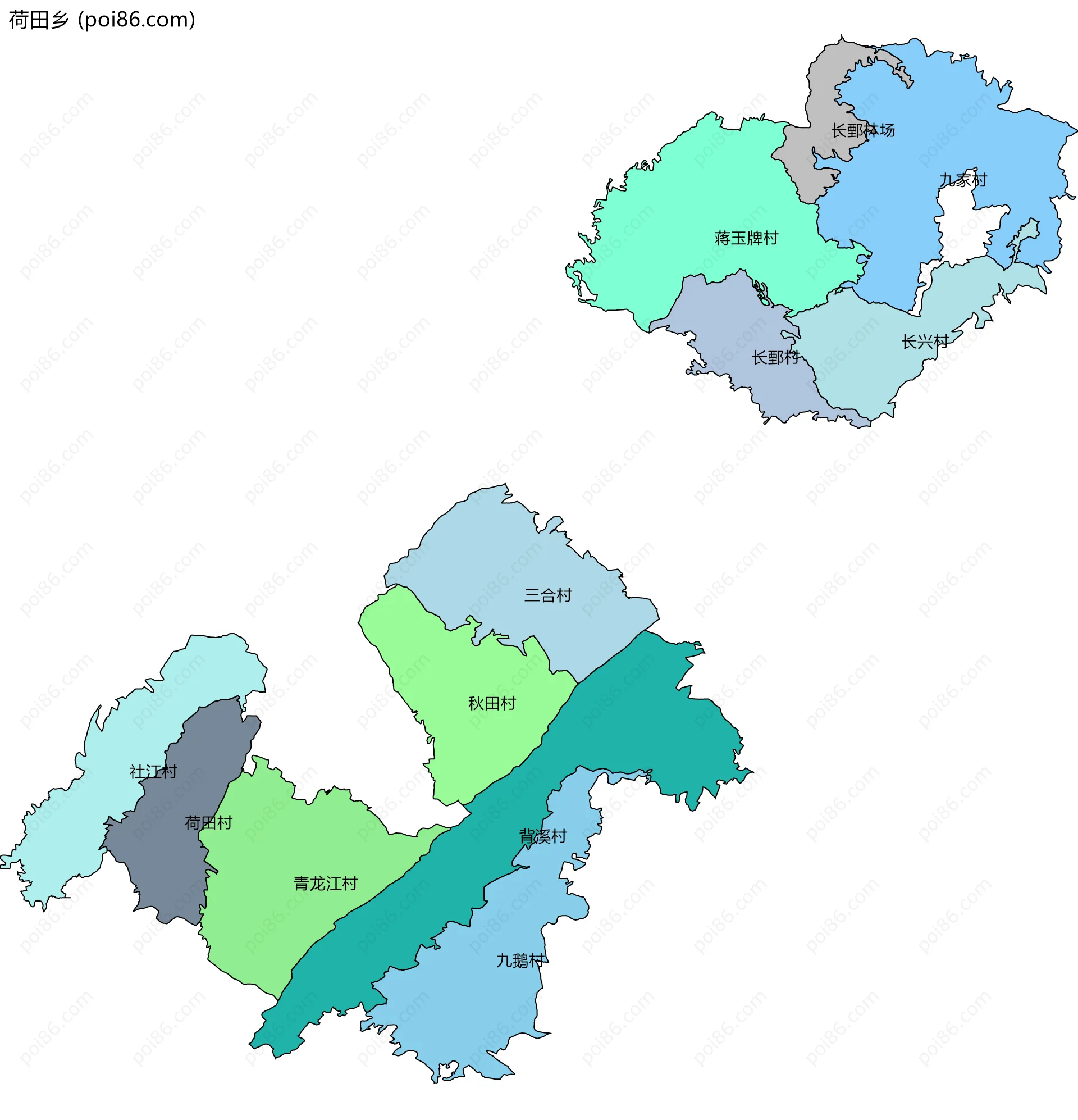 荷田乡边界地图(五级行政区划)