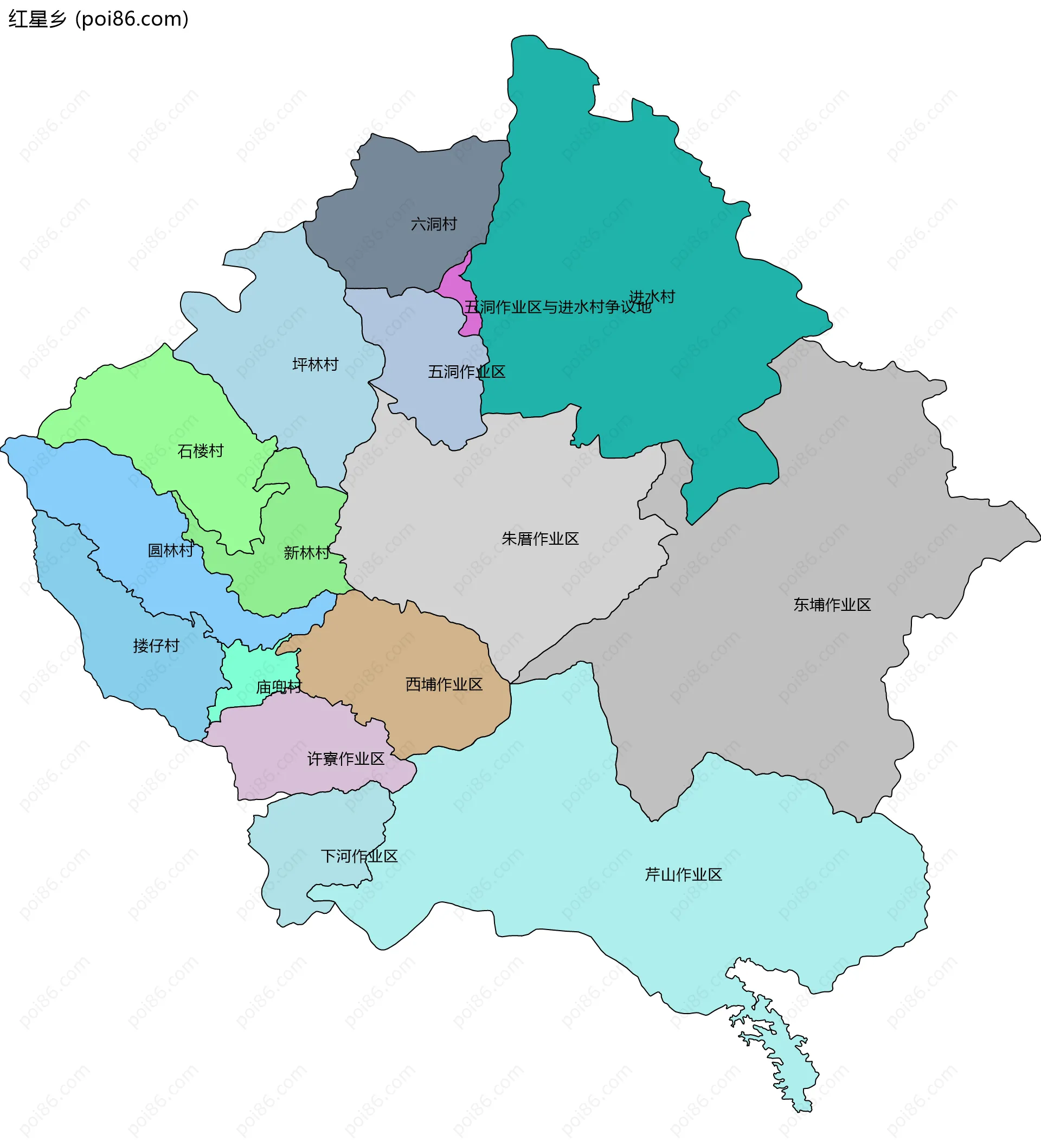 红星乡边界地图(五级行政区划)