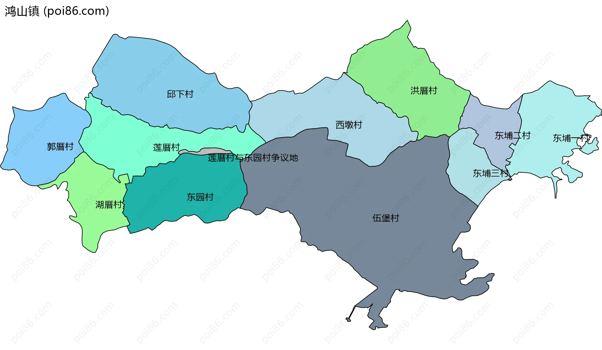 鸿山镇边界地图(五级行政区划)