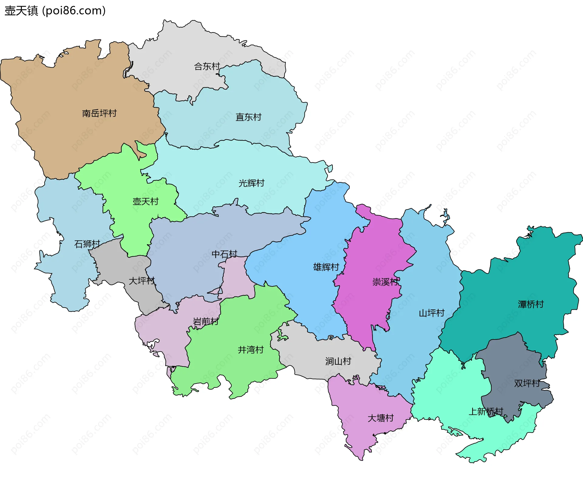 壶天镇边界地图(五级行政区划)