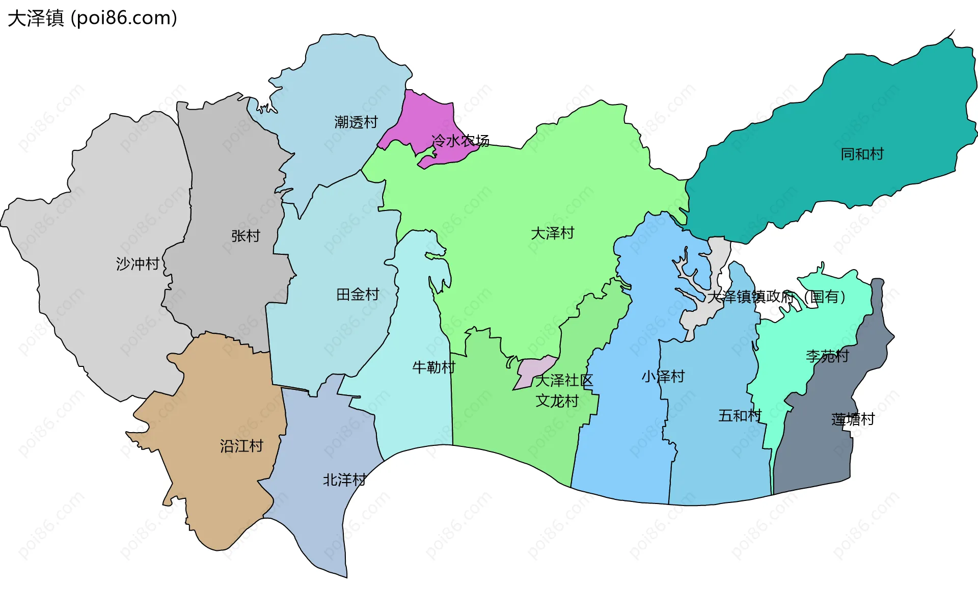 大泽镇边界地图(五级行政区划)