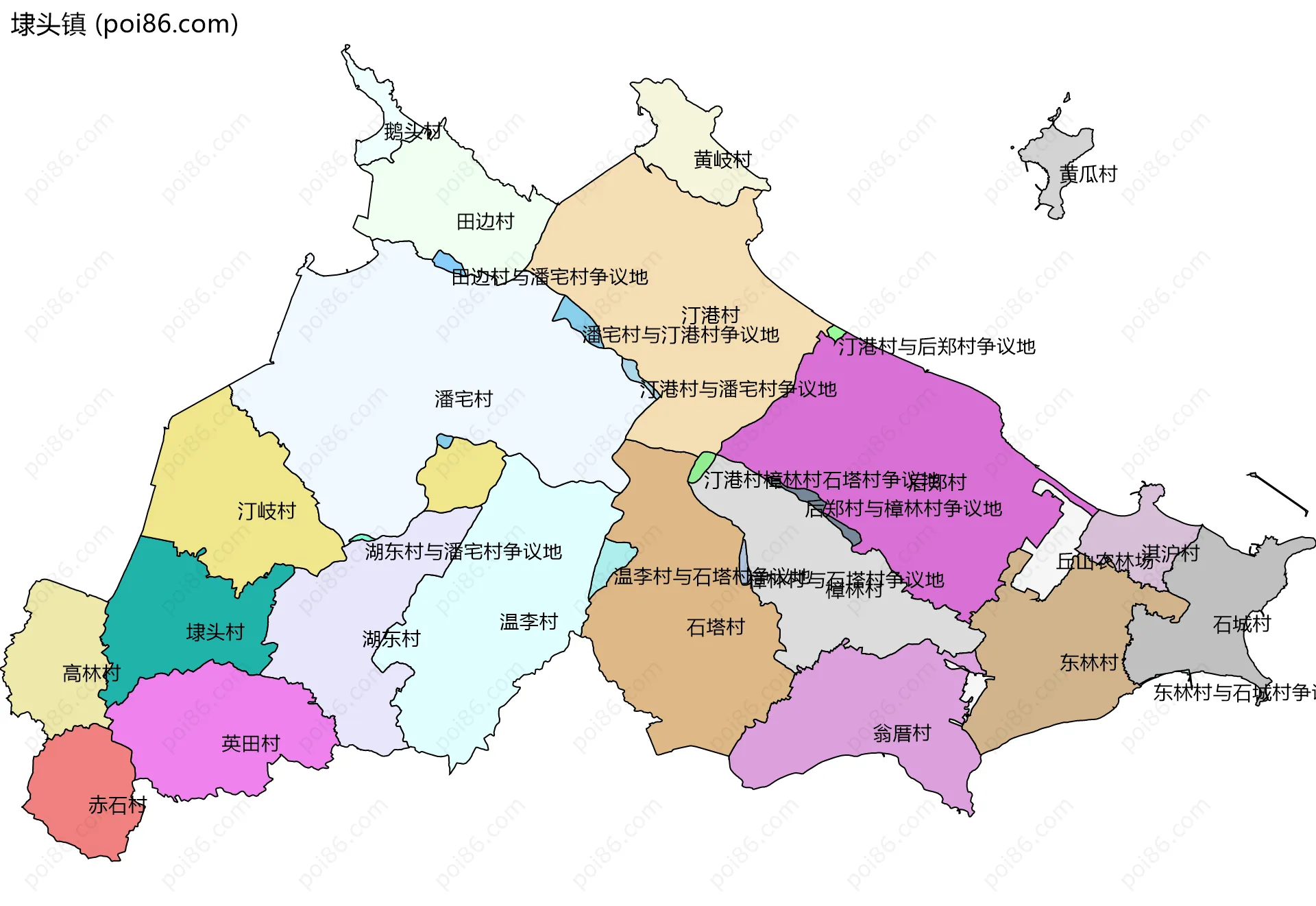 埭头镇边界地图(五级行政区划)