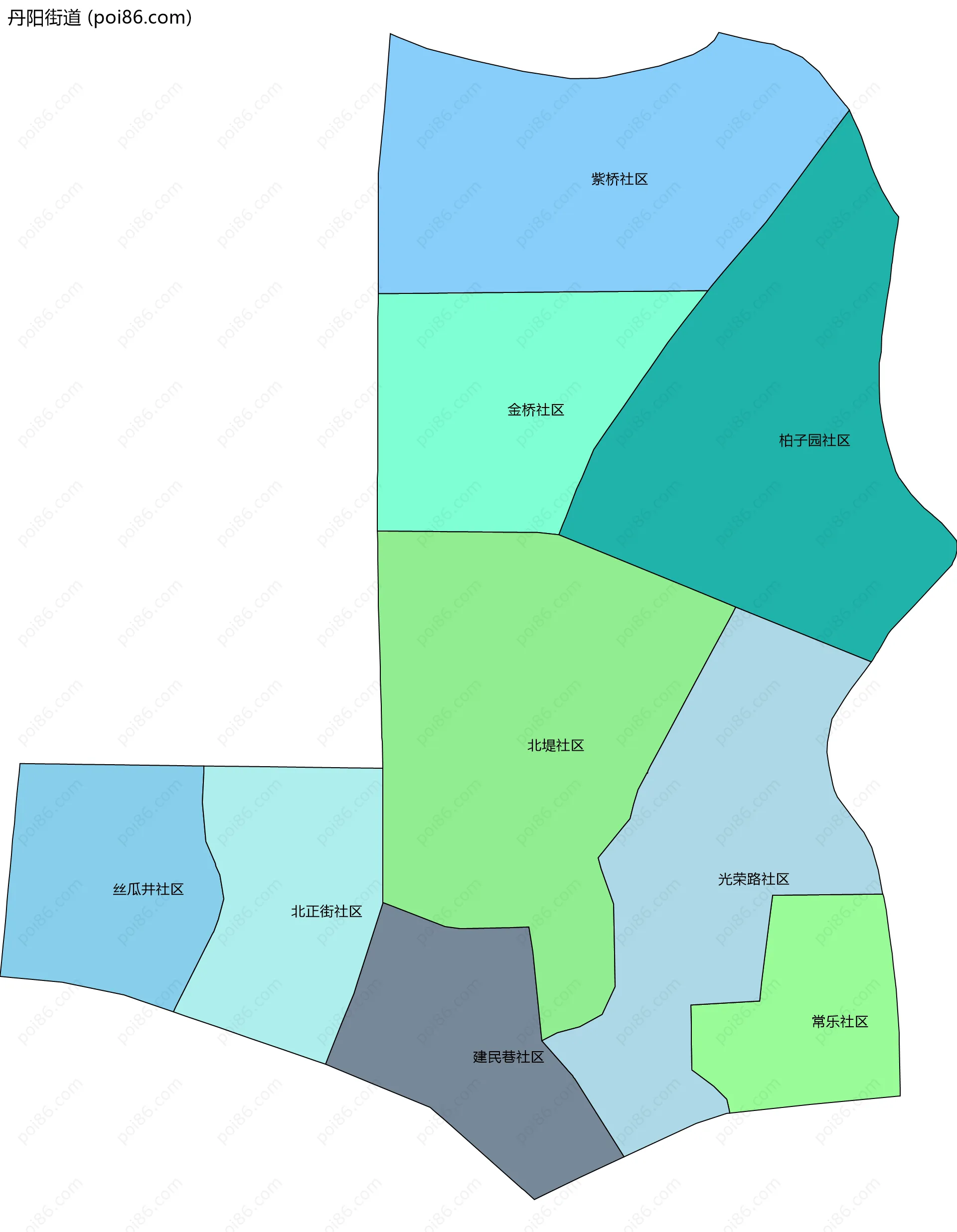 丹阳街道边界地图(五级行政区划)