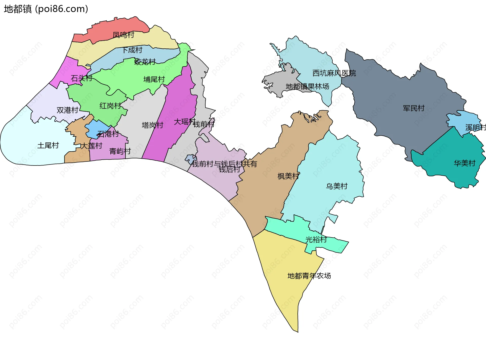 地都镇边界地图(五级行政区划)