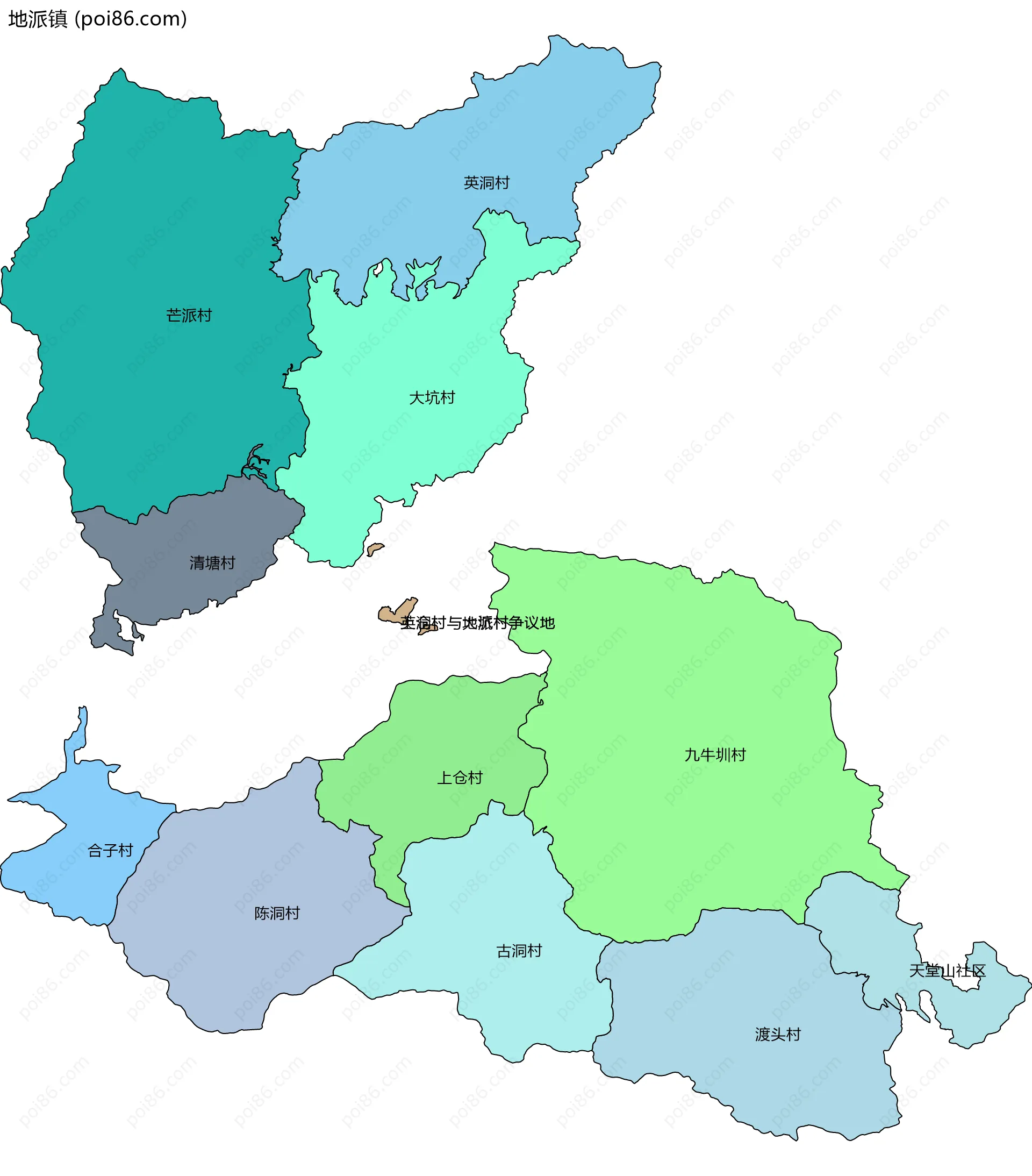 地派镇边界地图(五级行政区划)