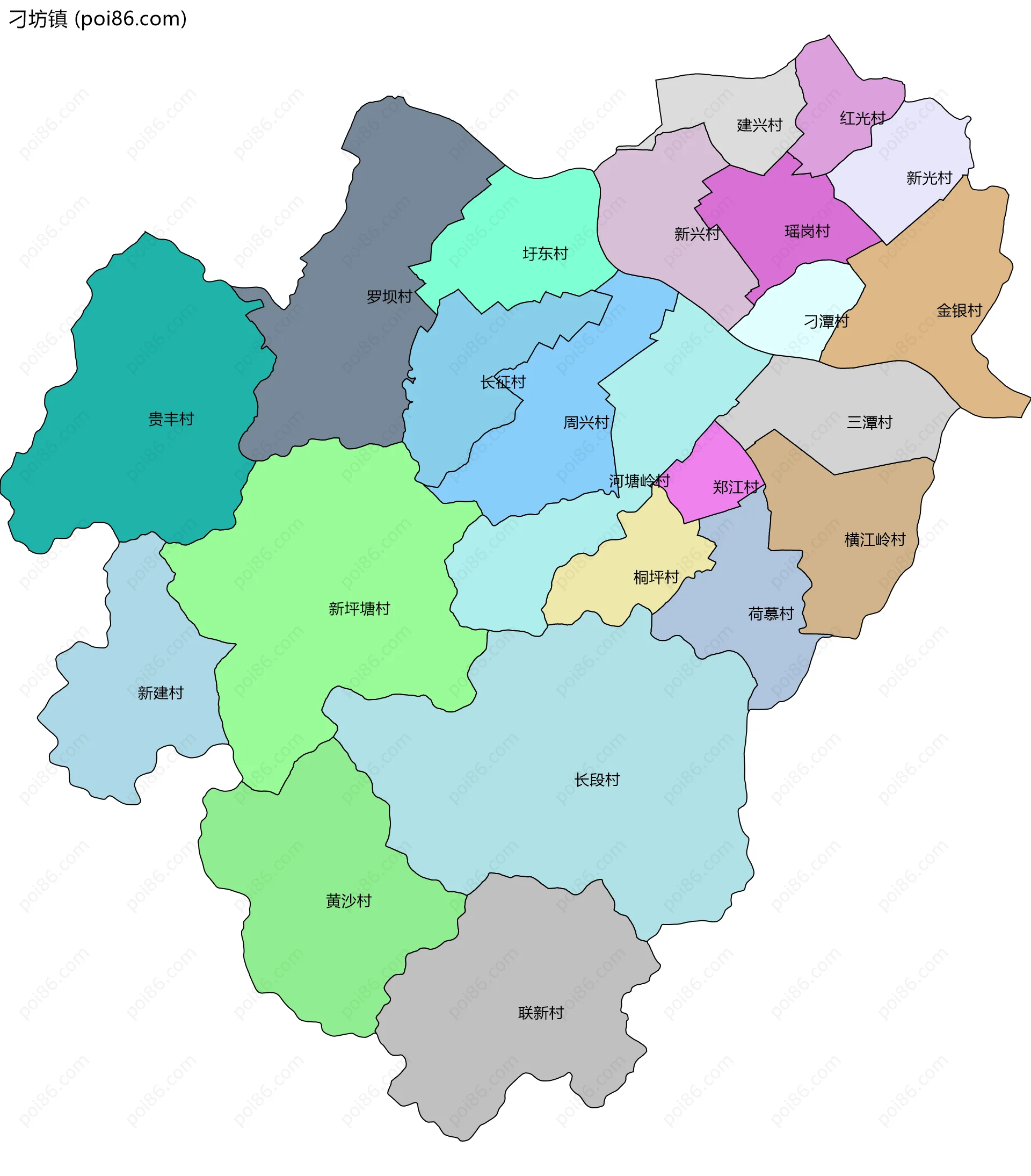 刁坊镇边界地图(五级行政区划)