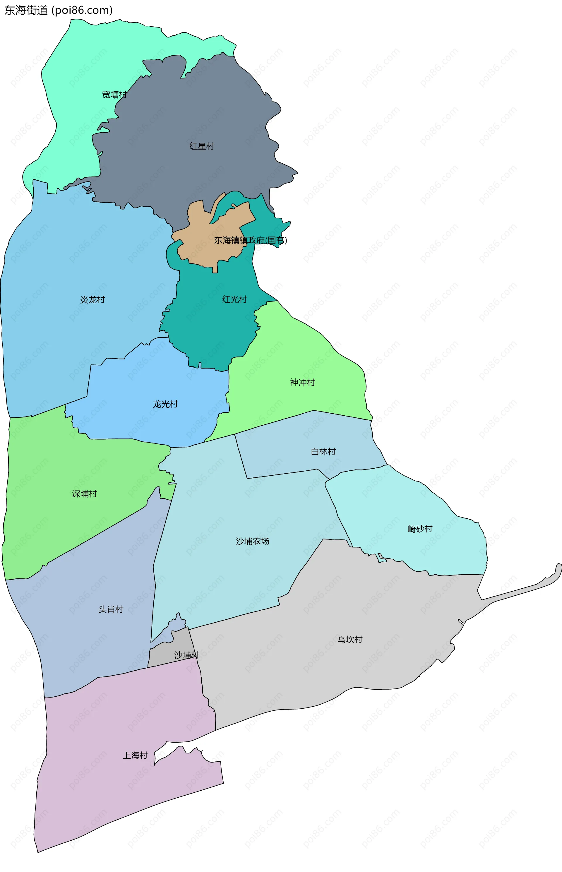 东海街道边界地图(五级行政区划)