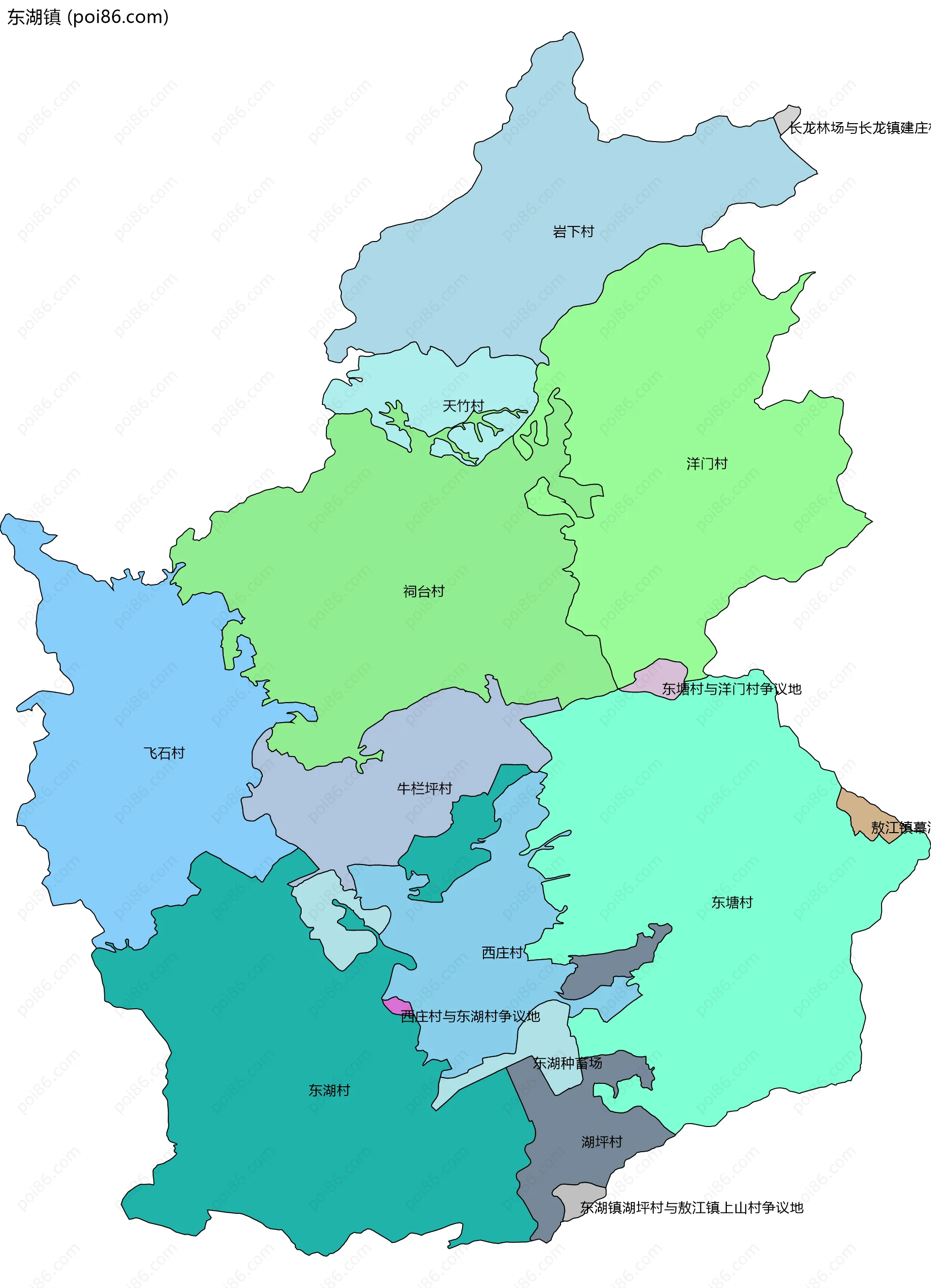 东湖镇边界地图(五级行政区划)